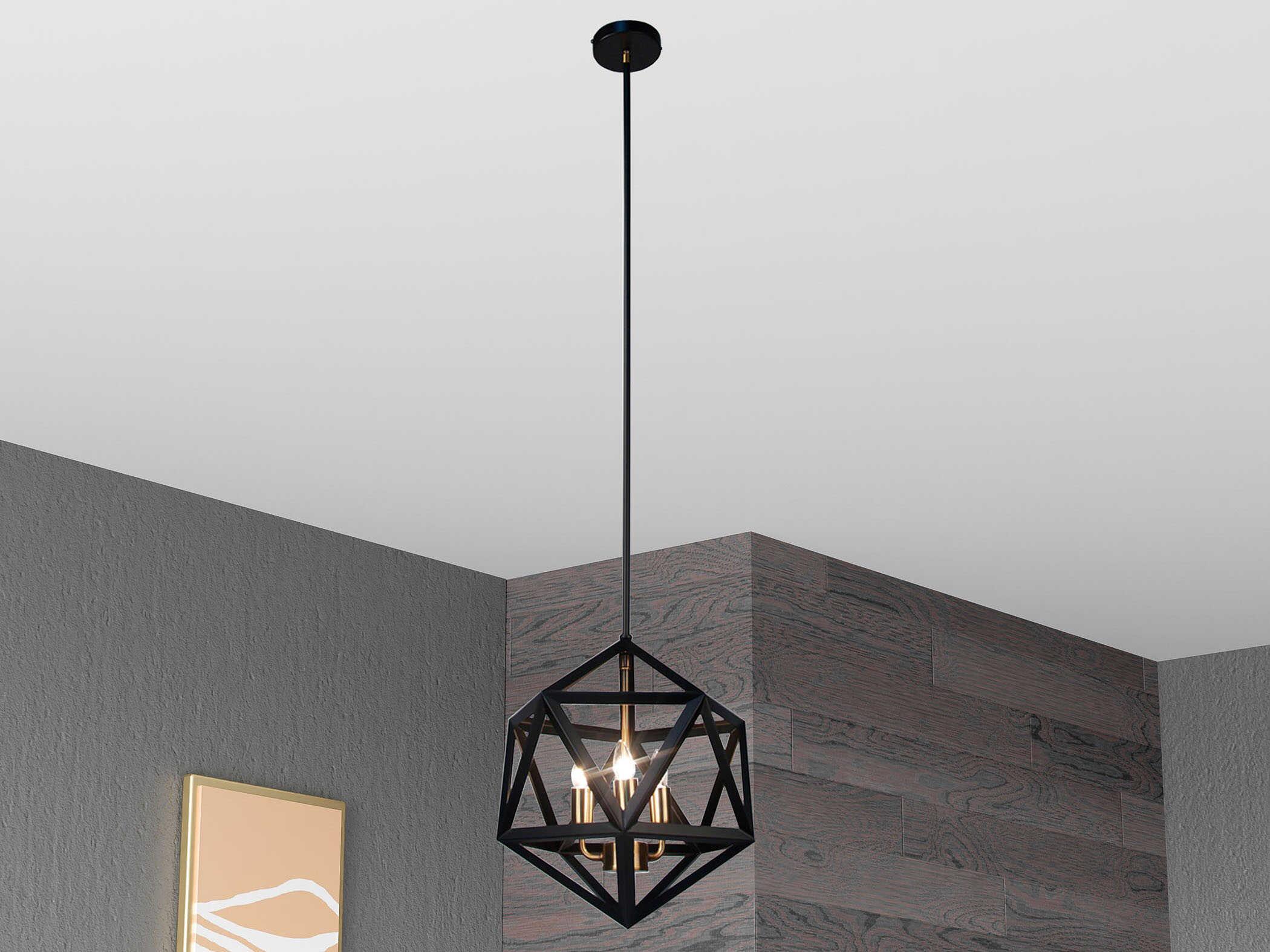 Dainolite Archello 3-Light Matte Black Antique Brass Geometric Pendant