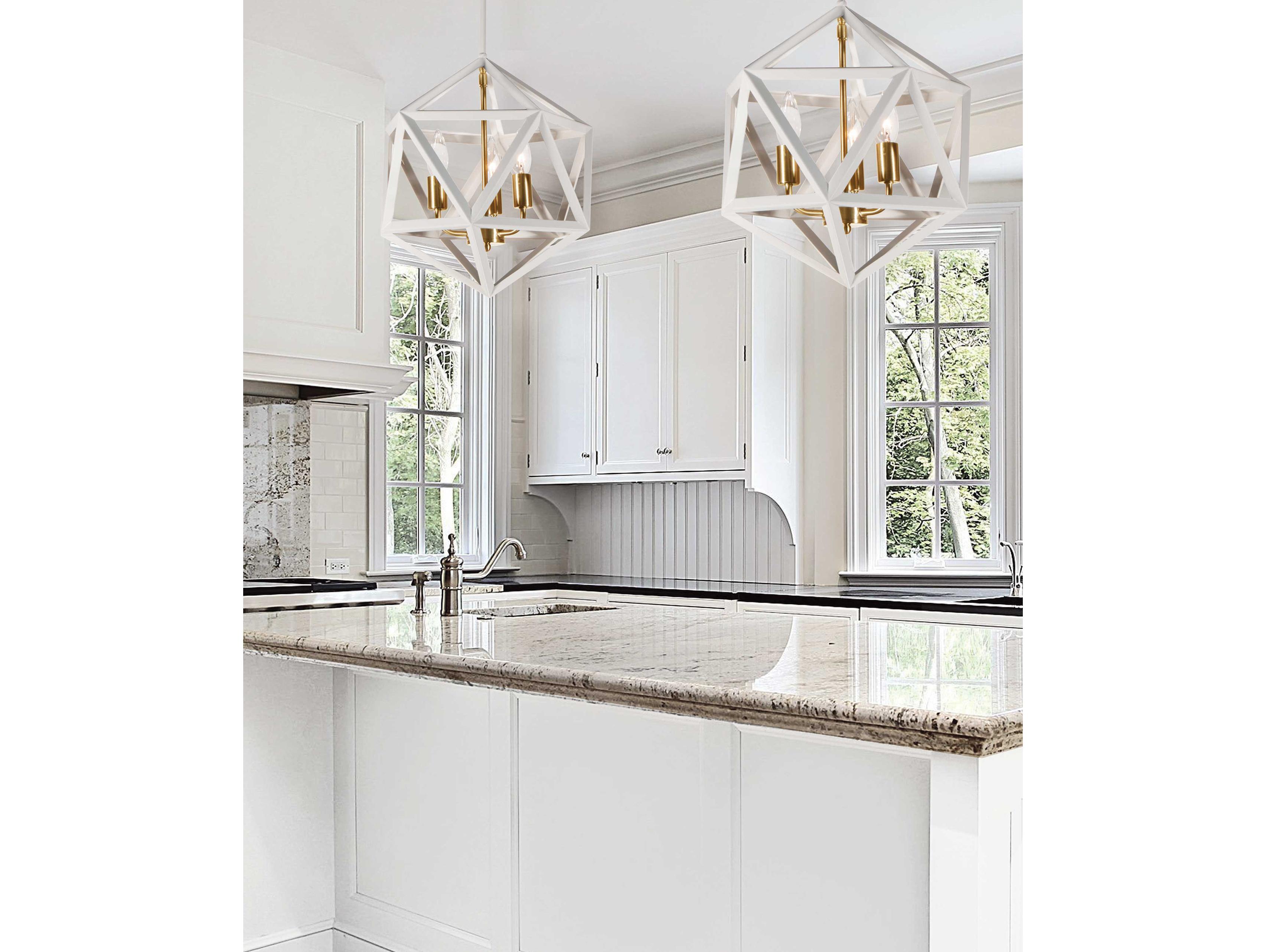 Dainolite Archello 3-Light Matte White Vintage Bronze Geometric Pendant