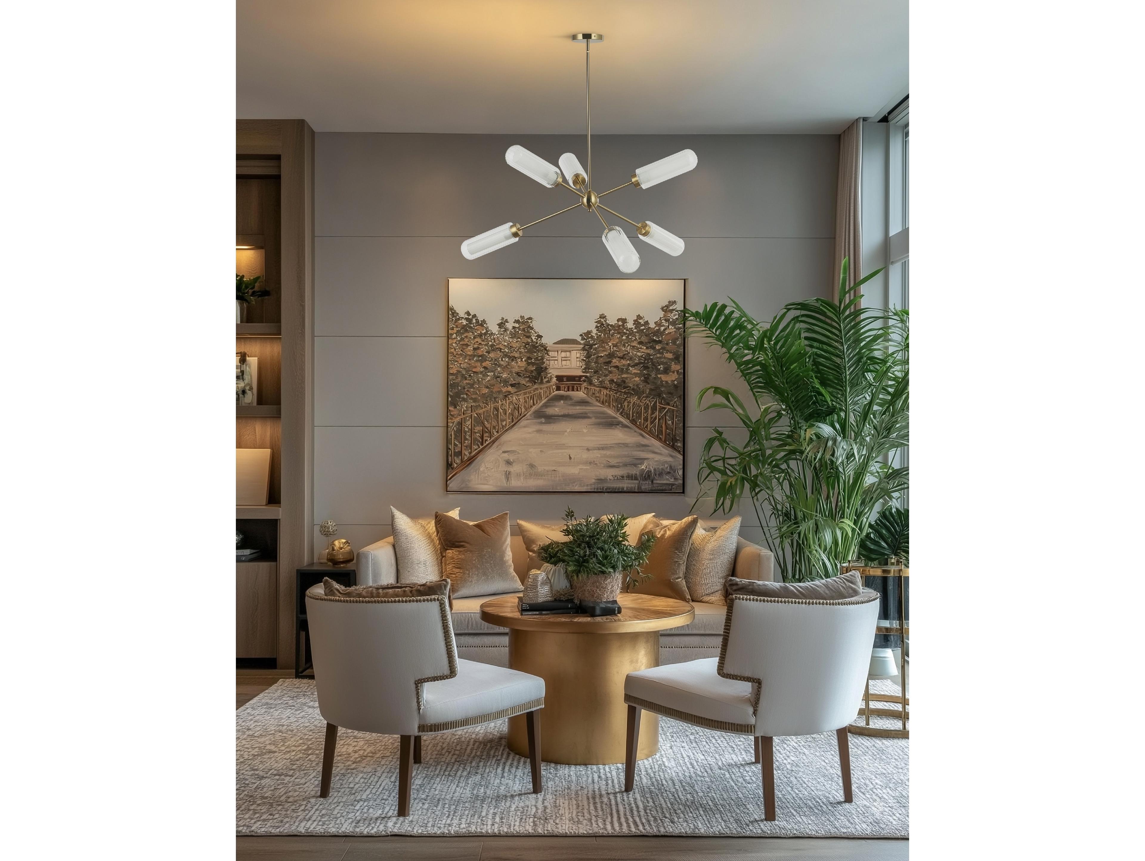 Dainolite Balbina 6-Light Aged Brass Linear Sputnik Chandelier