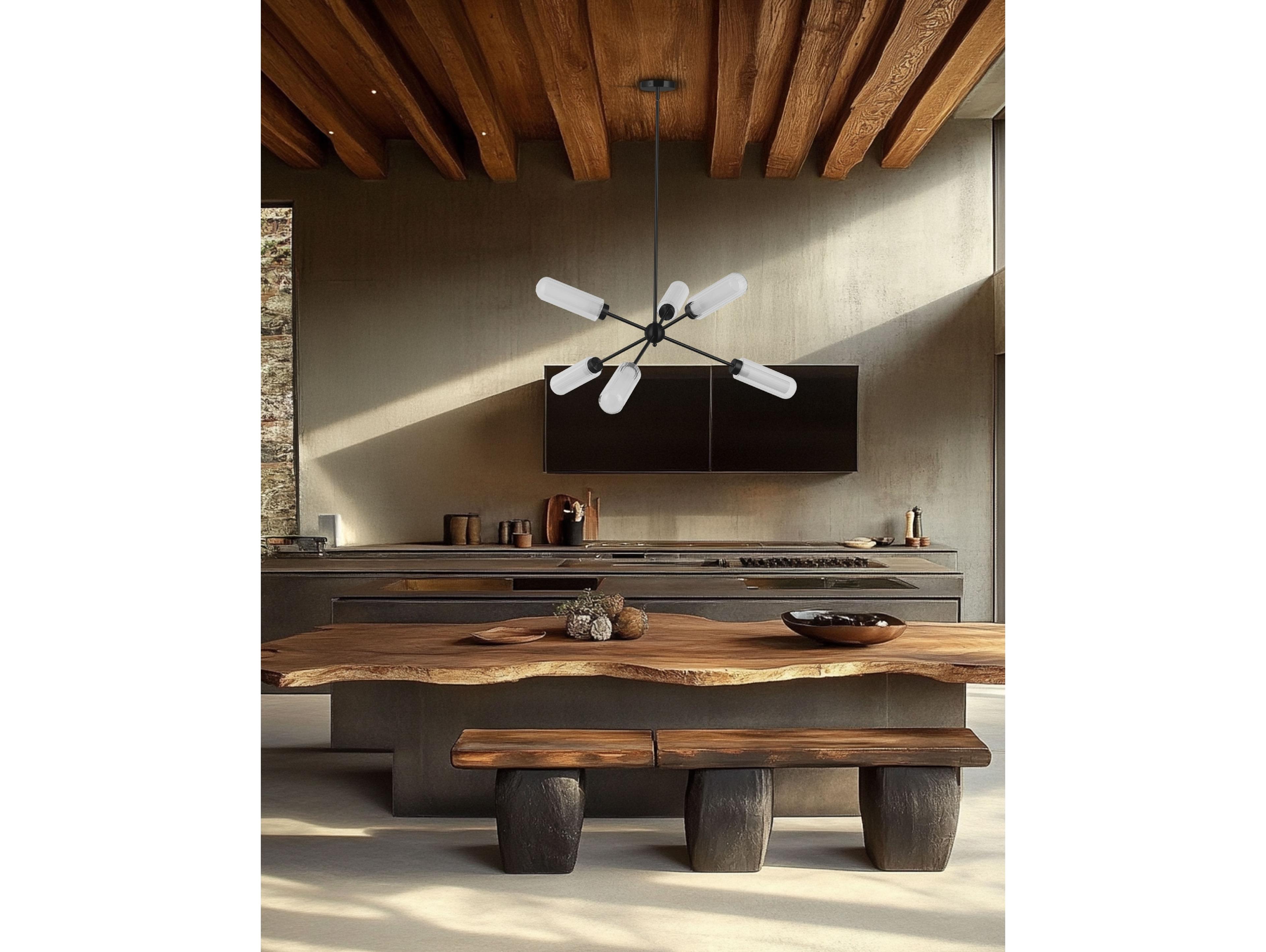 Dainolite Balbina 6-Light Matte Black Linear Sputnik Chandelier