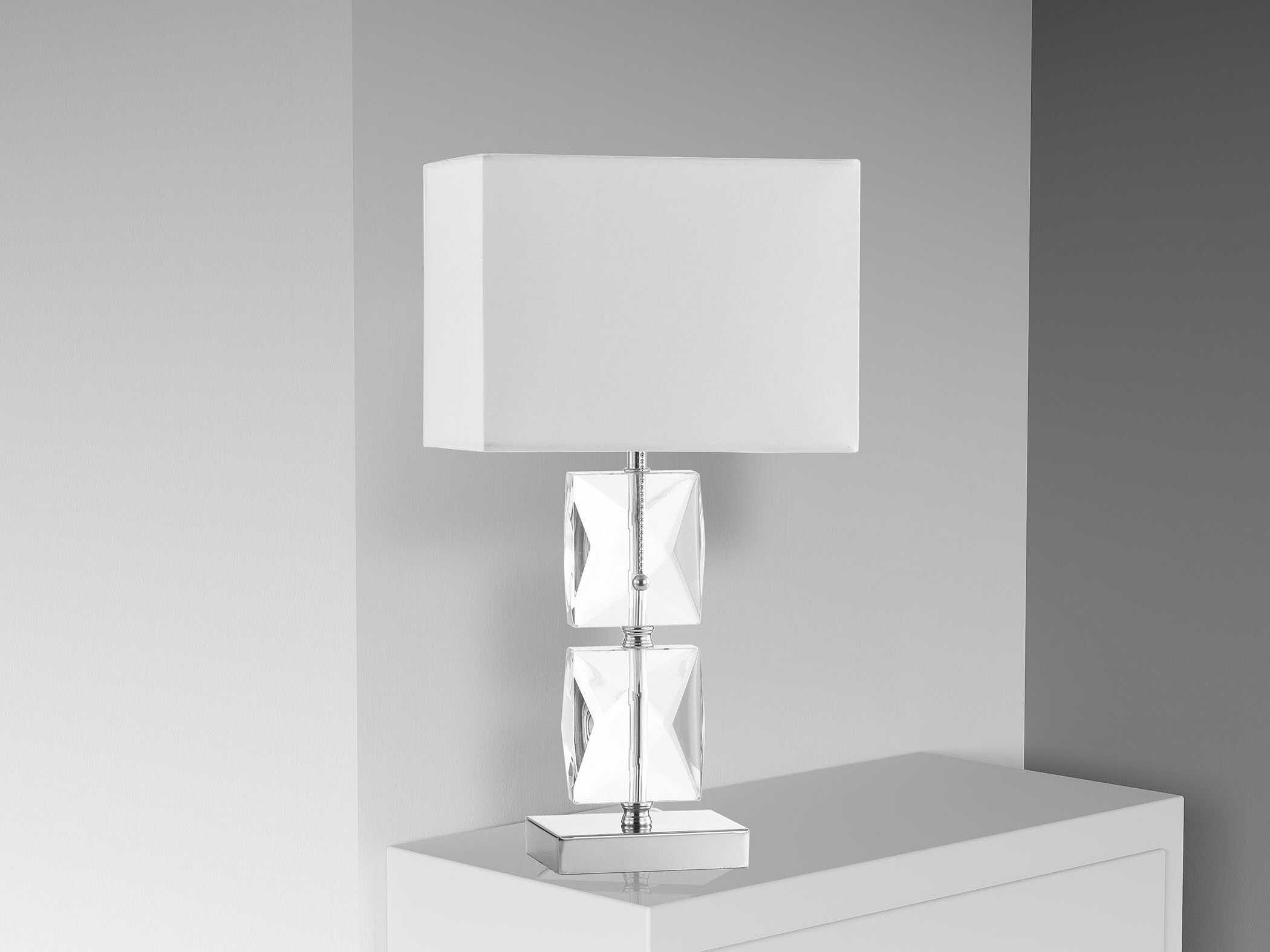 Dainolite Crystal Polished Chrome White Fabric Table Lamp