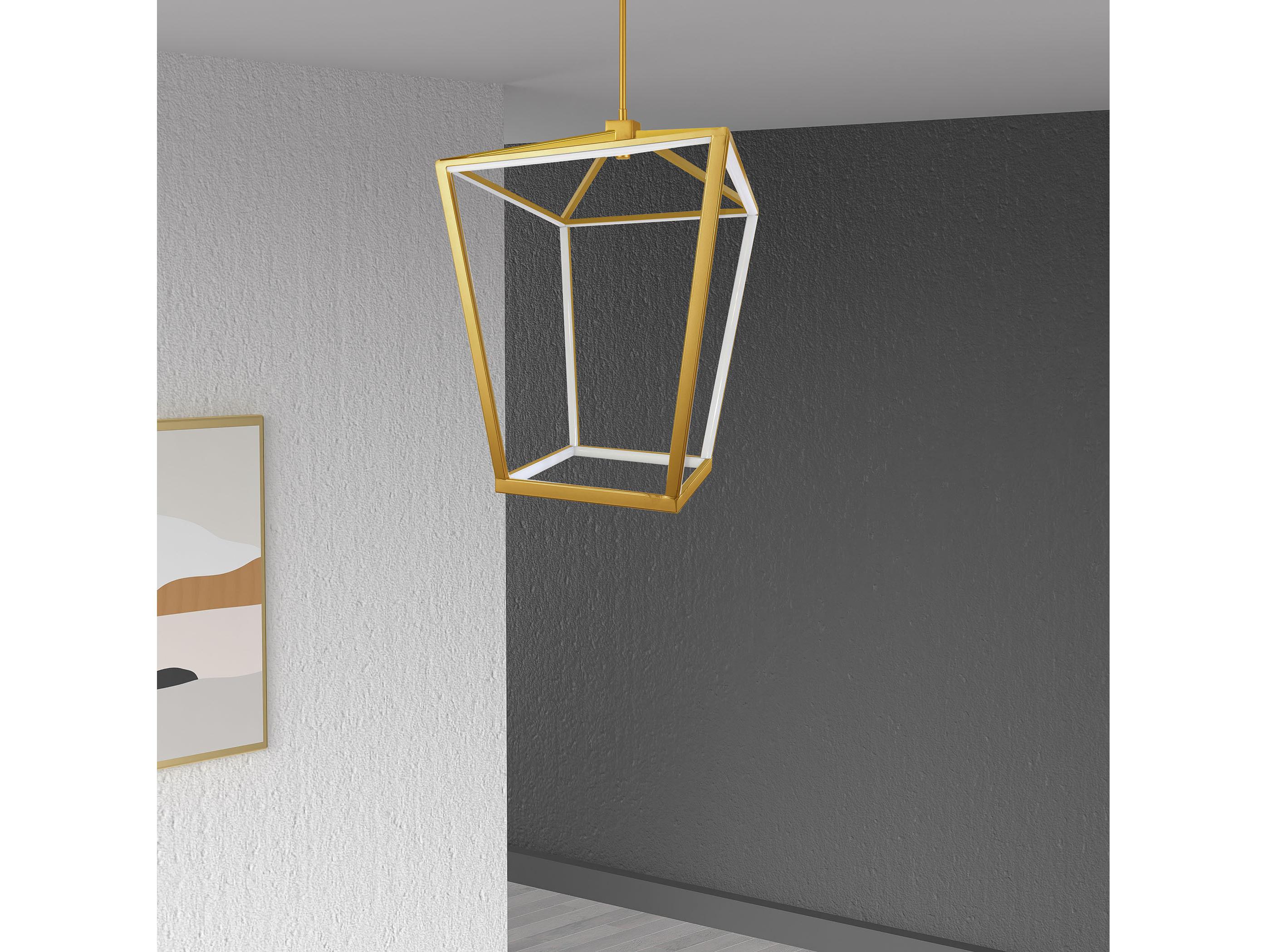 Dainolite Cage 12-Light Aged Brass White Geometric Lantern Pendant
