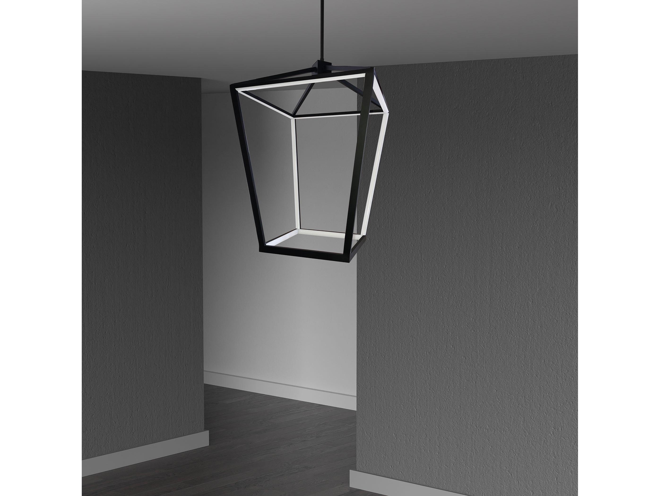Dainolite Cage 12-Light Matte Black White Geometric Lantern Pendant