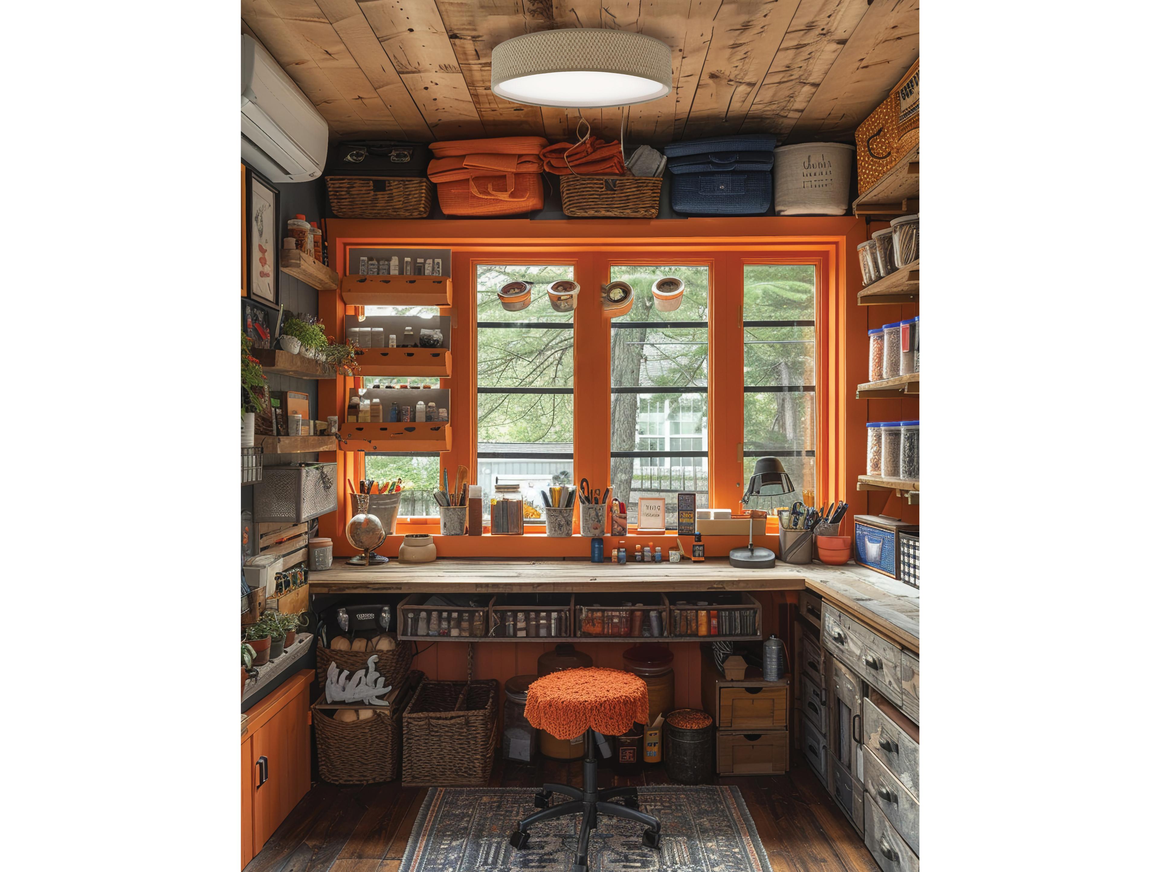 Dainolite Corinne 1-Light Natural Brown Drum Flush Mount