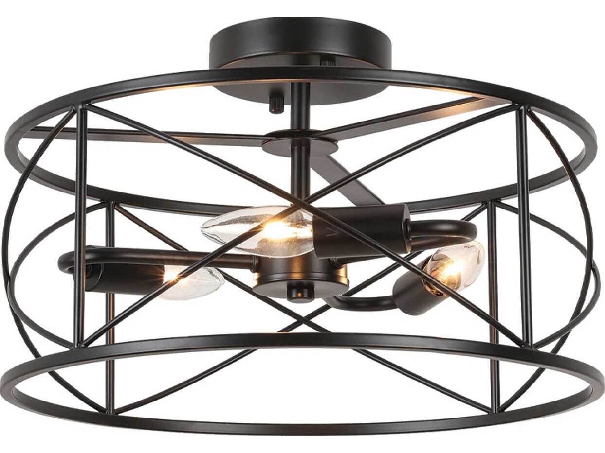 Dainolite Calah 3-Light Matte Black Geometric Semi Flush Mount
