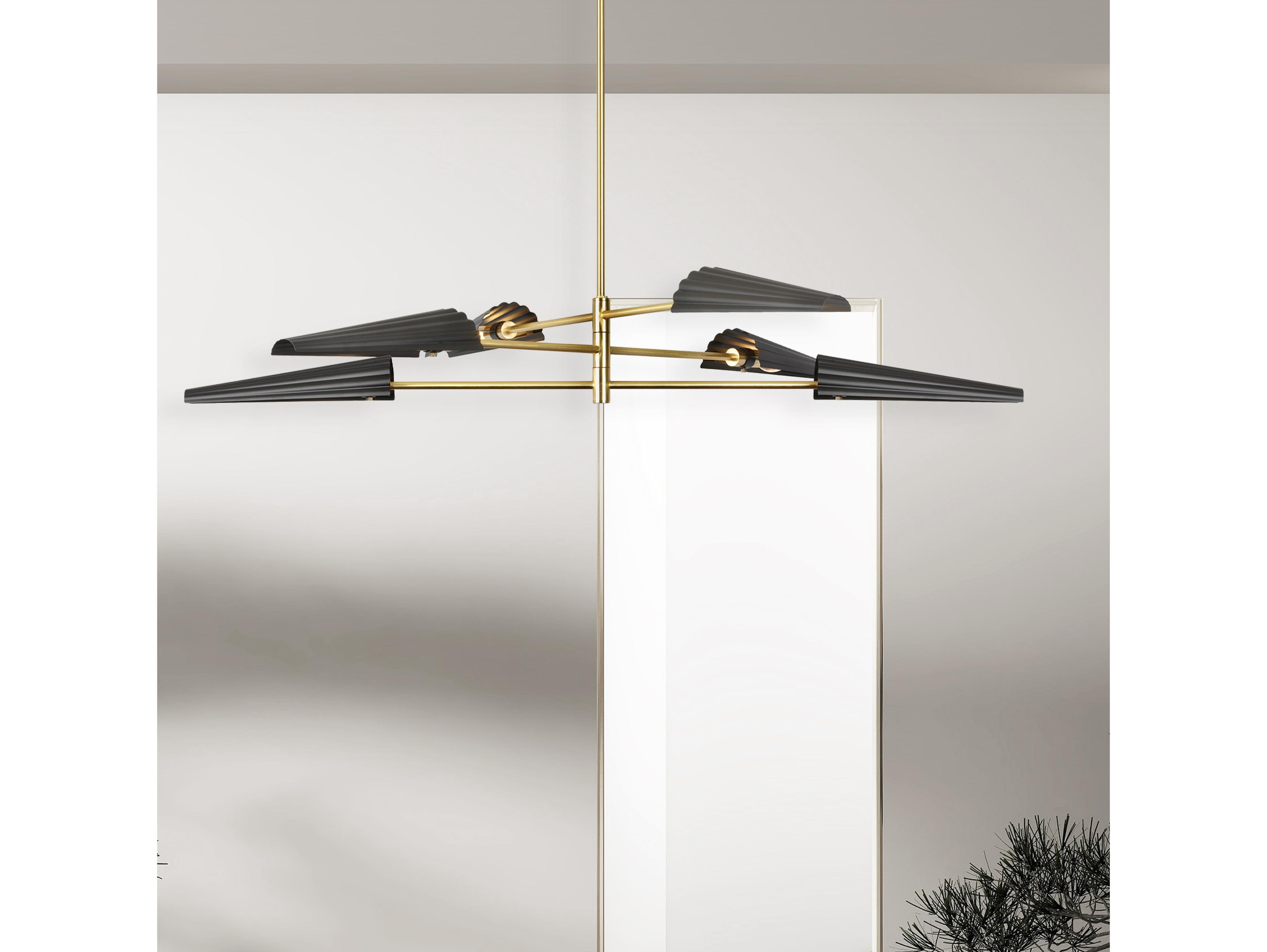 Dainolite Cassie 6-Light Aged Brass Matte Black Linear Tiered Chandelier
