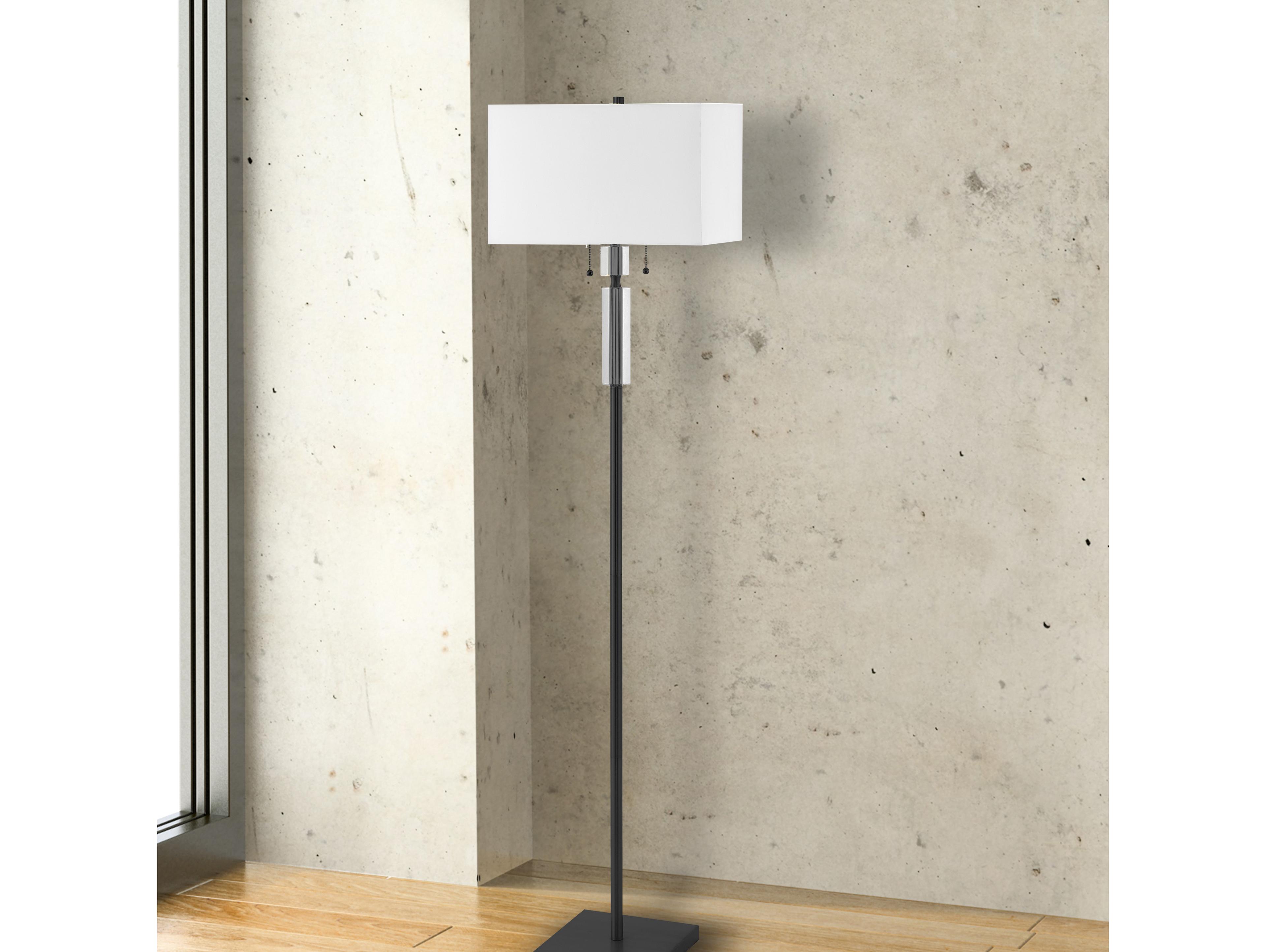 Dainolite Fernanda Matte Black White Fabric Floor Lamp