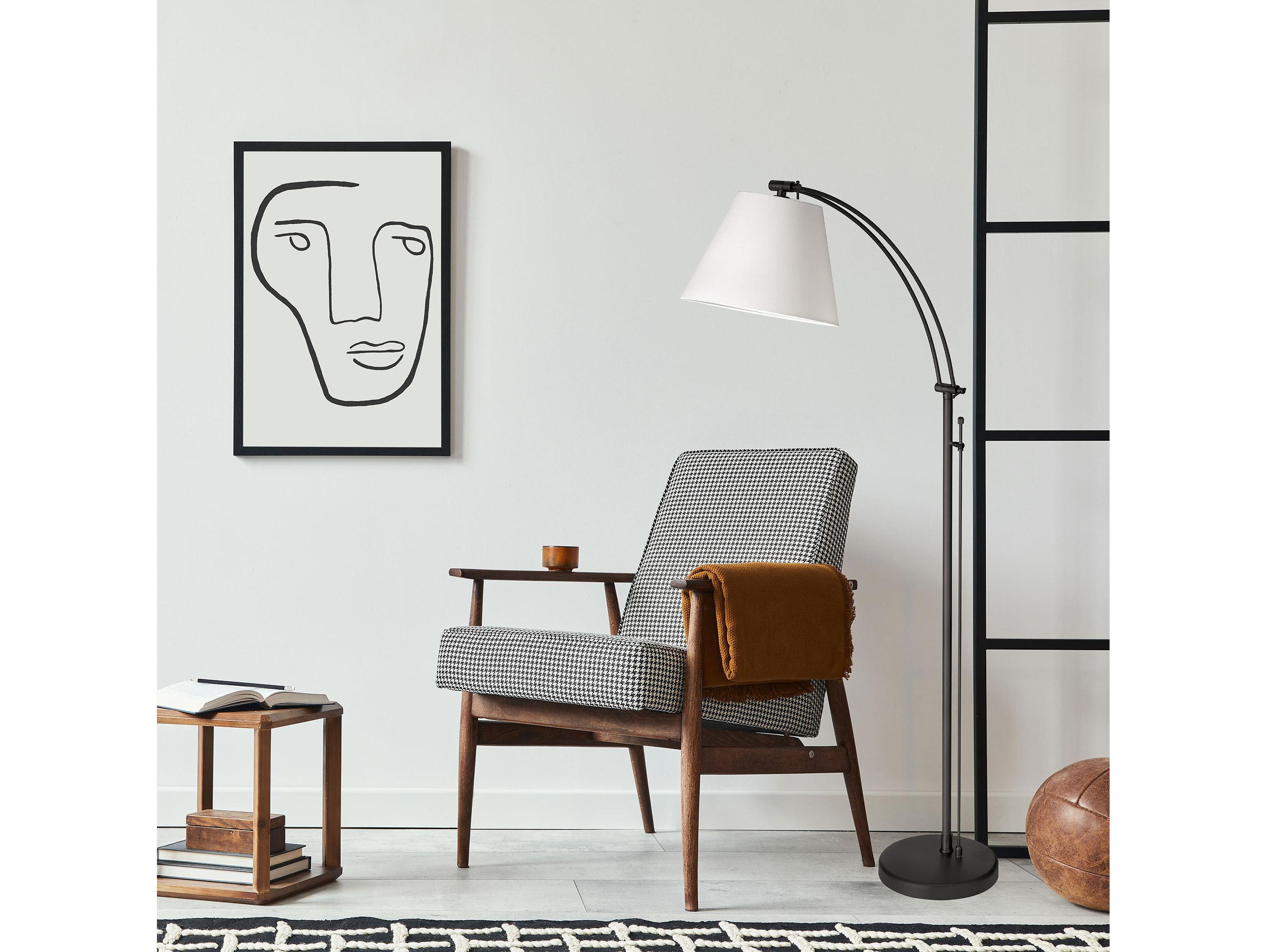 Dainolite Felix Matte Black White Fabric Floor Lamp