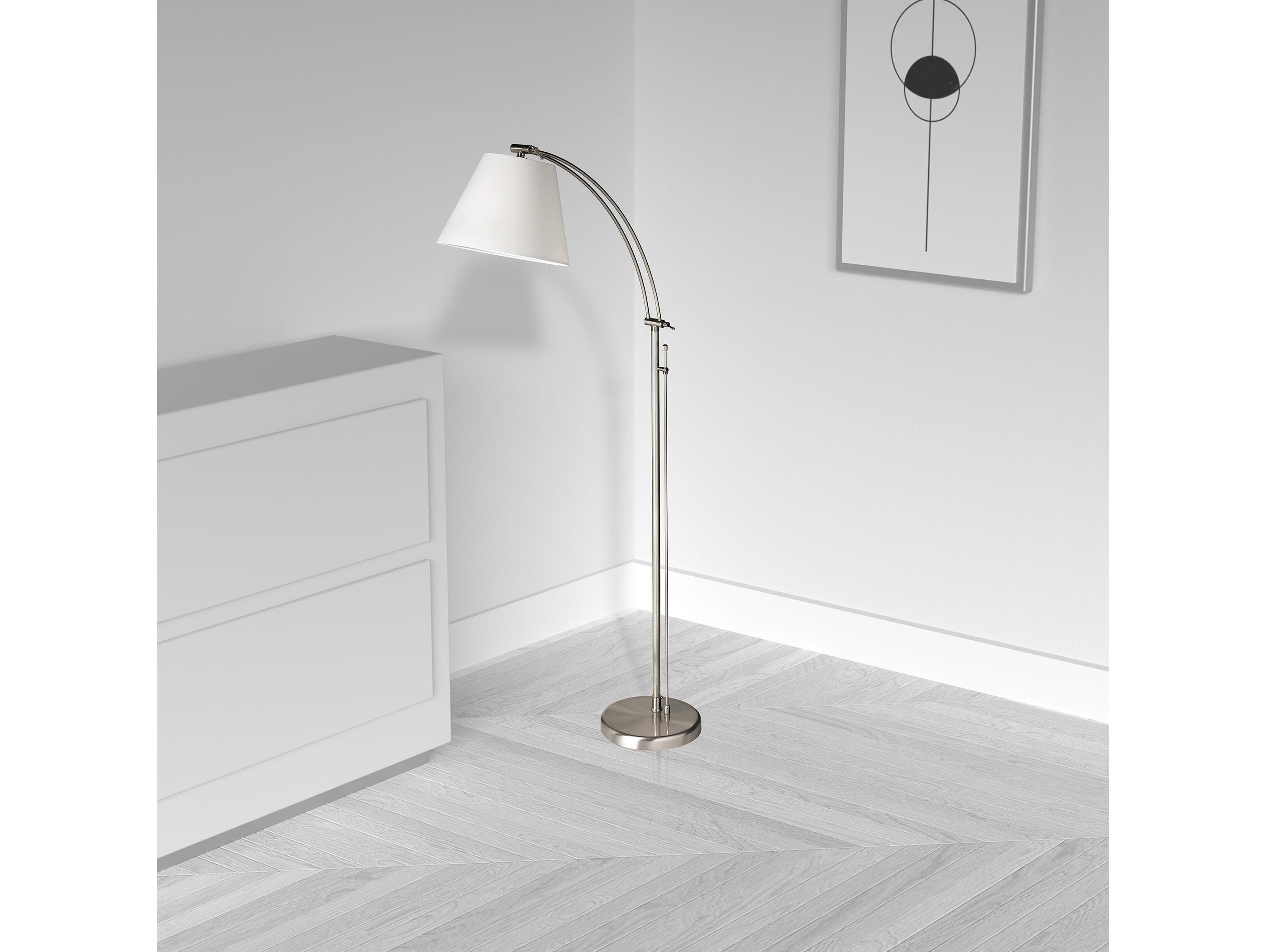 Dainolite Felix Satin Chrome White Fabric Floor Lamp
