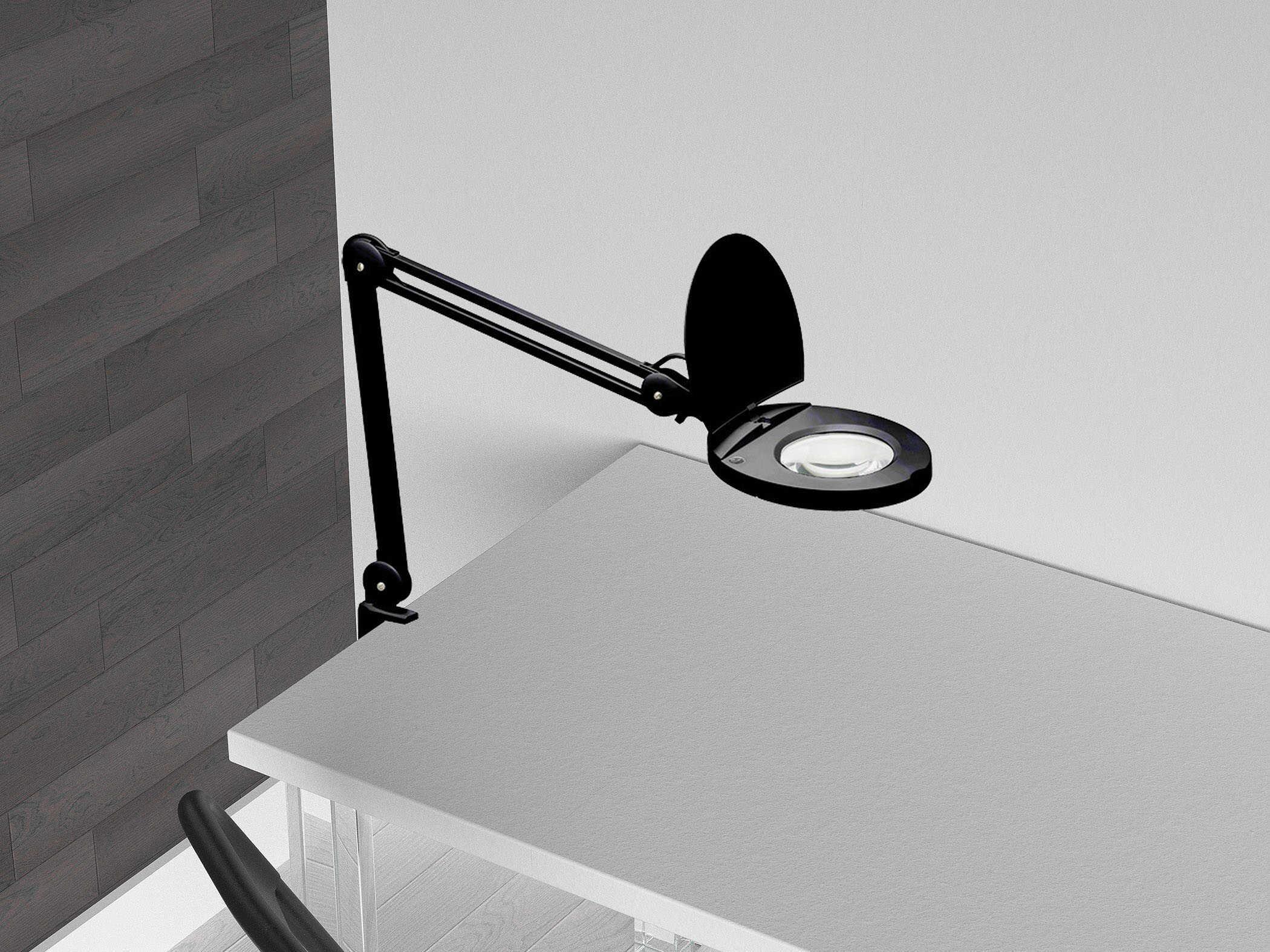 Dainolite Magnifier Black Clear Glass Desk Lamp