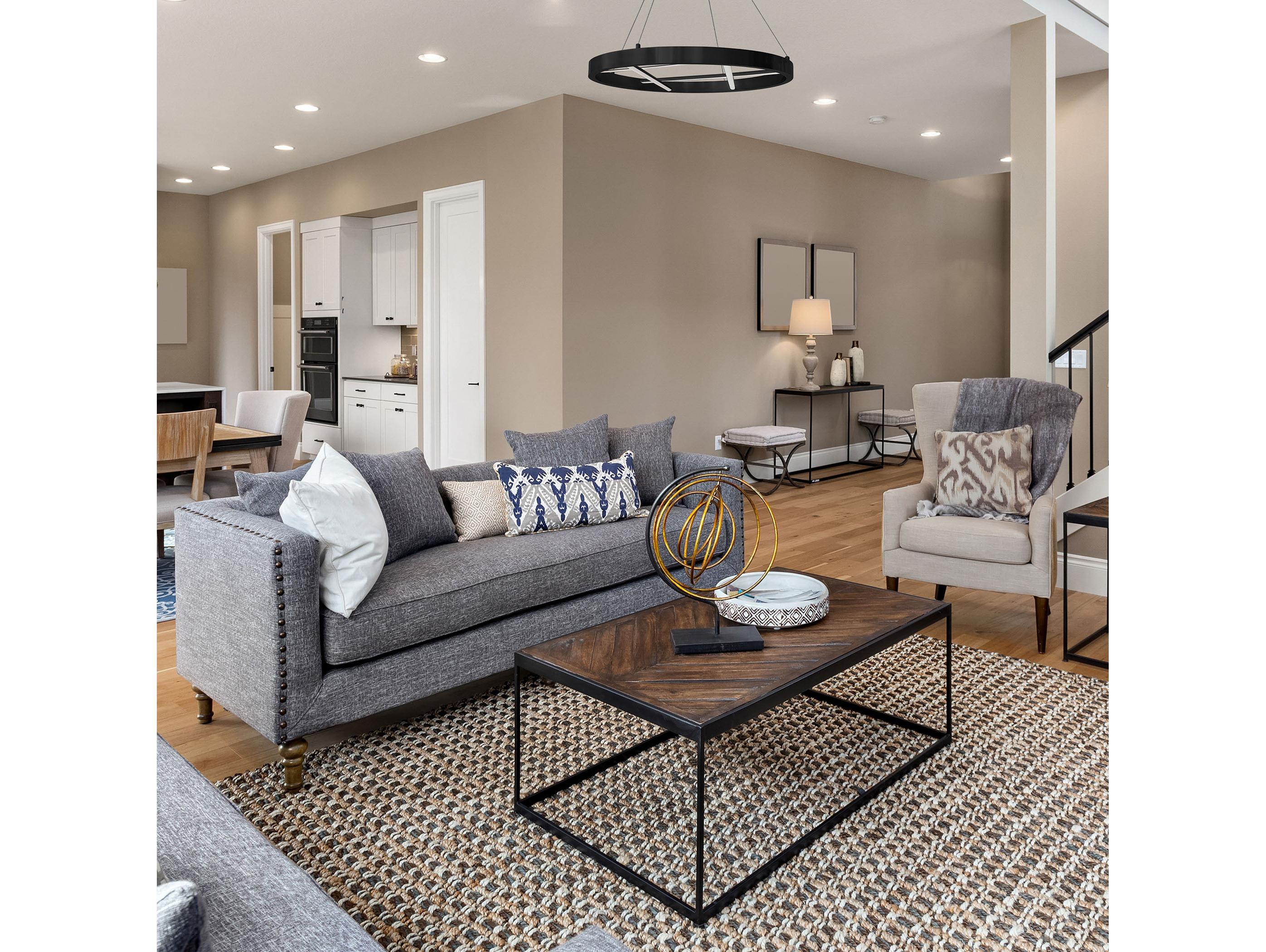 Dainolite Dante 1-Light Matte Black White Geometric Round Chandelier