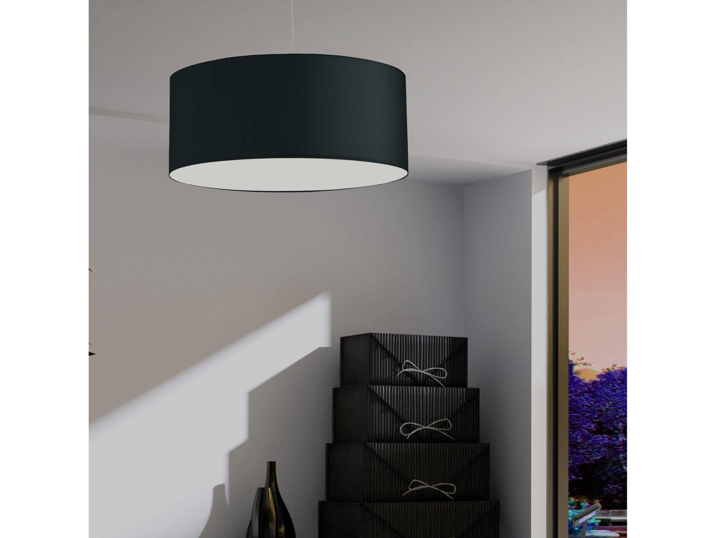 Dainolite Fabric Drum 1-Light Black Satin Chrome Pendant