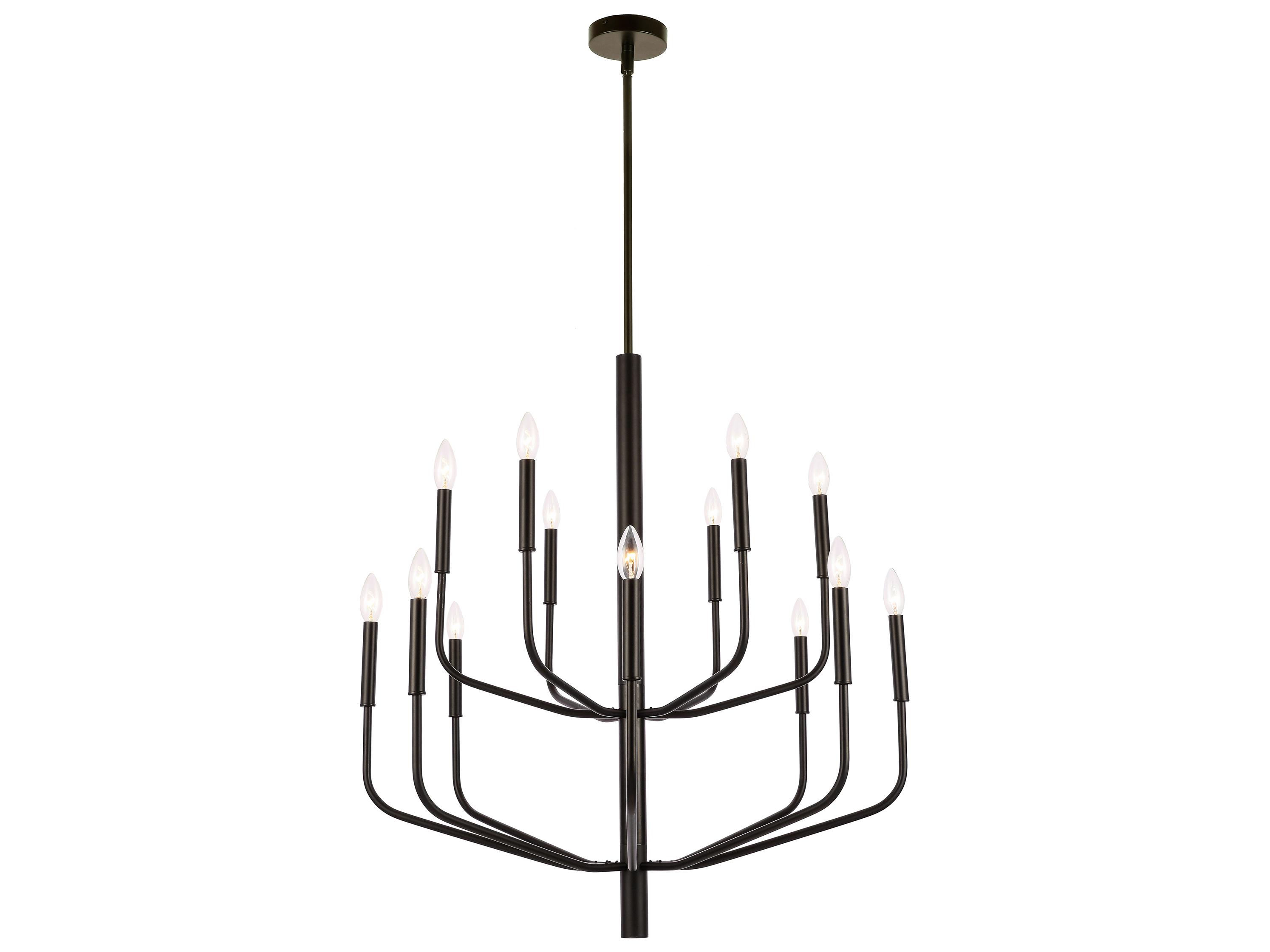 Dainolite Eleanor 14-Light Matte Black Candelabra Tiered Chandelier