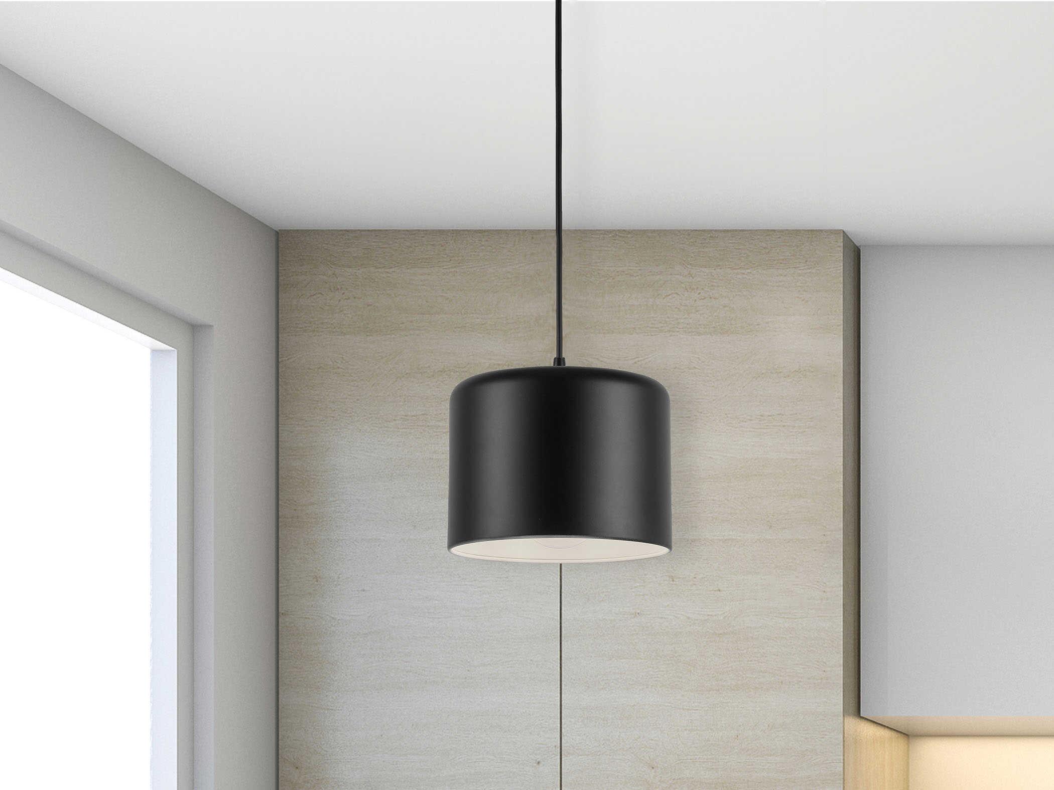 Dainolite Emilia 1-Light Matte Black White Dome Mini Pendant