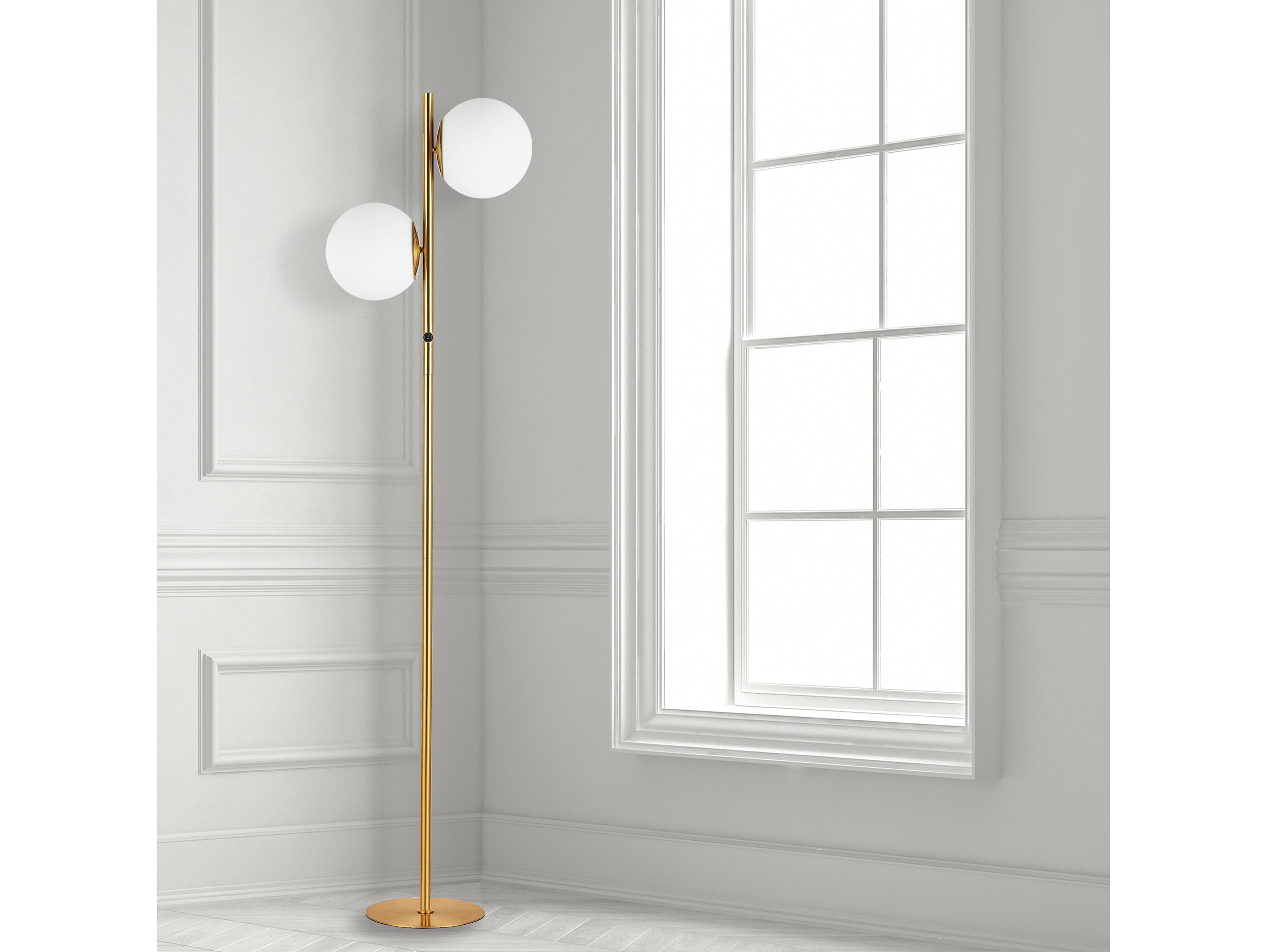Dainolite Folgar Aged Brass Opal White Glass Floor Lamp