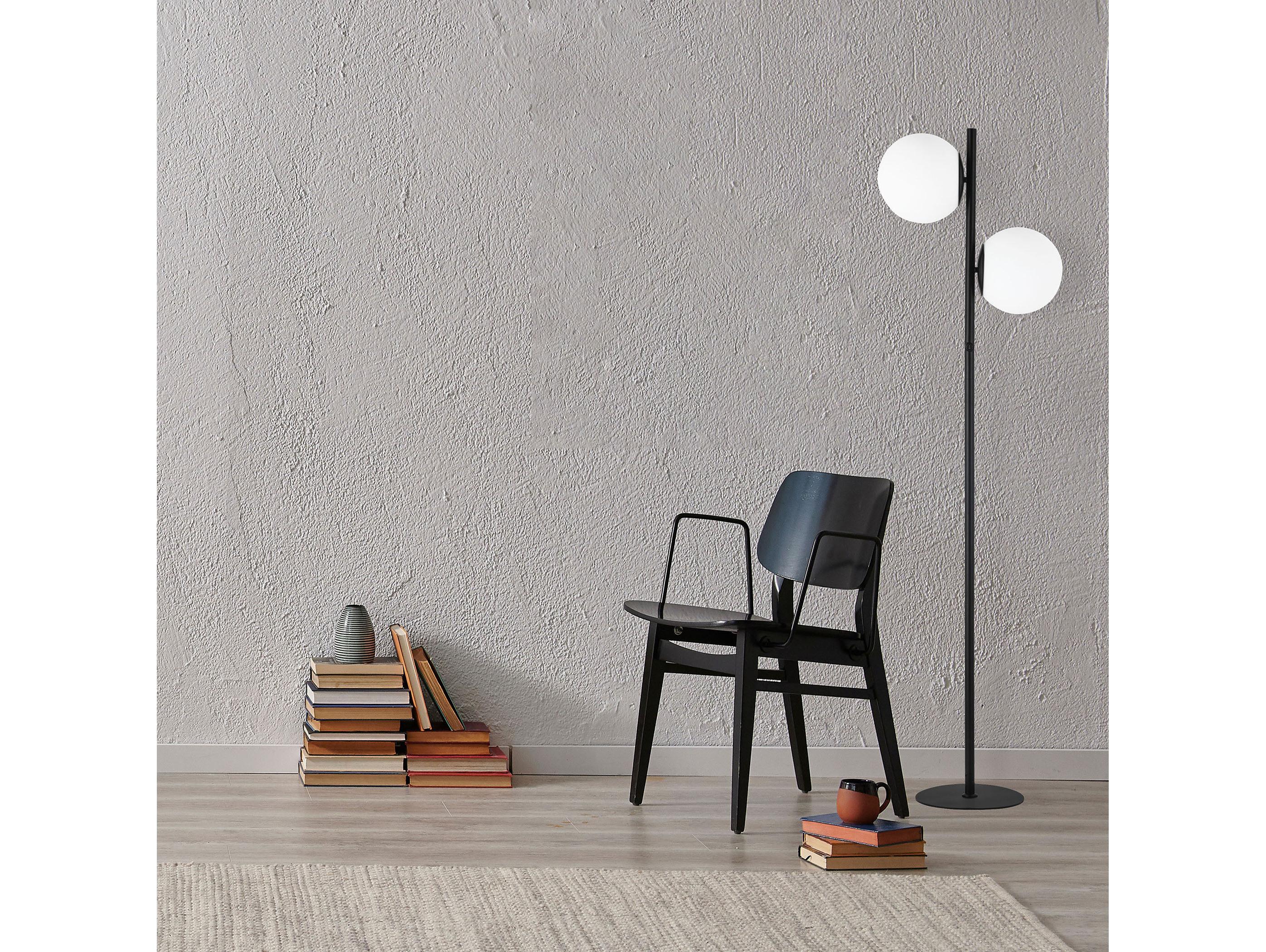 Dainolite Folgar Matte Black Opal White Glass Floor Lamp