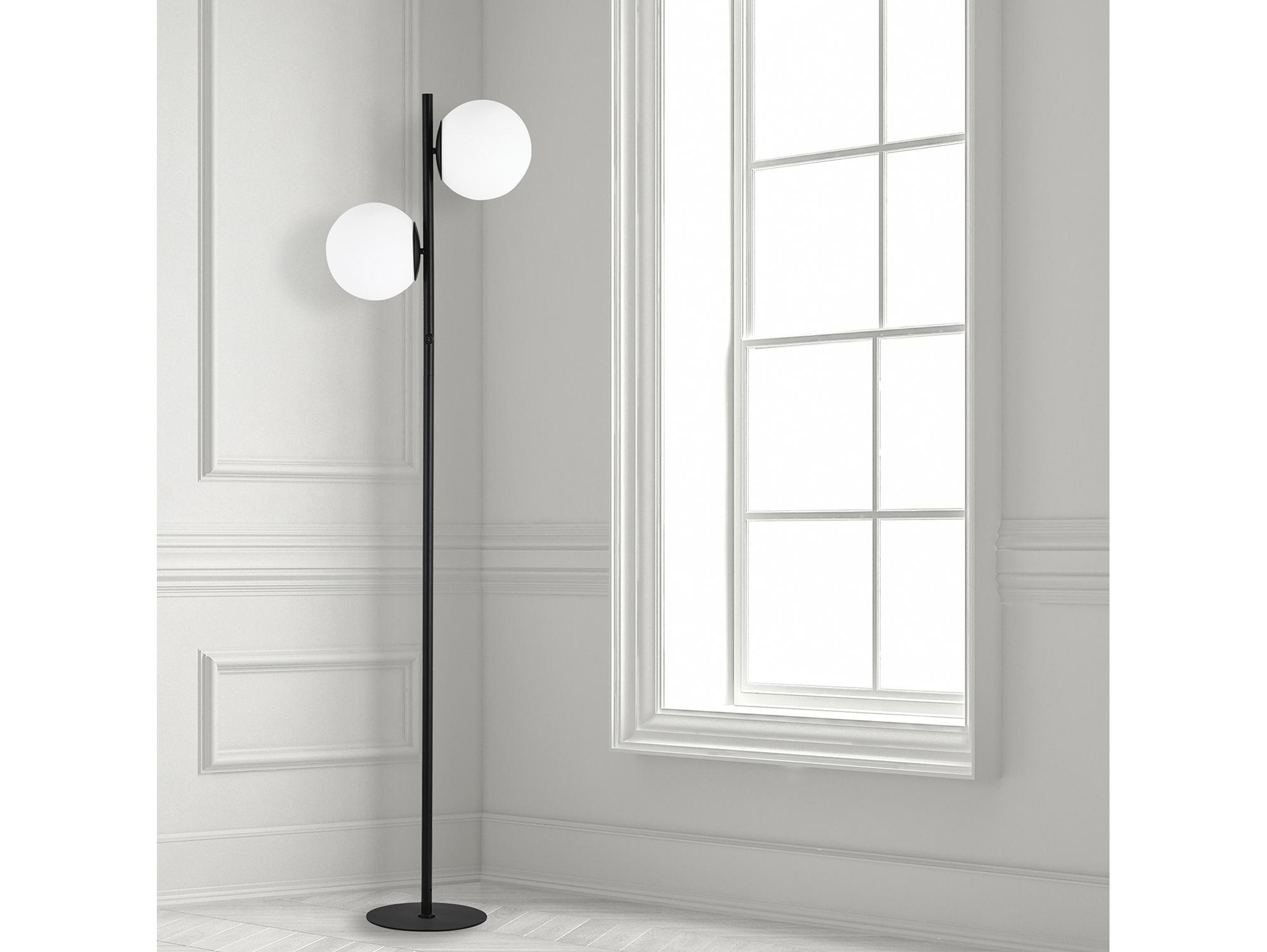 Dainolite Folgar Matte Black Opal White Glass Floor Lamp