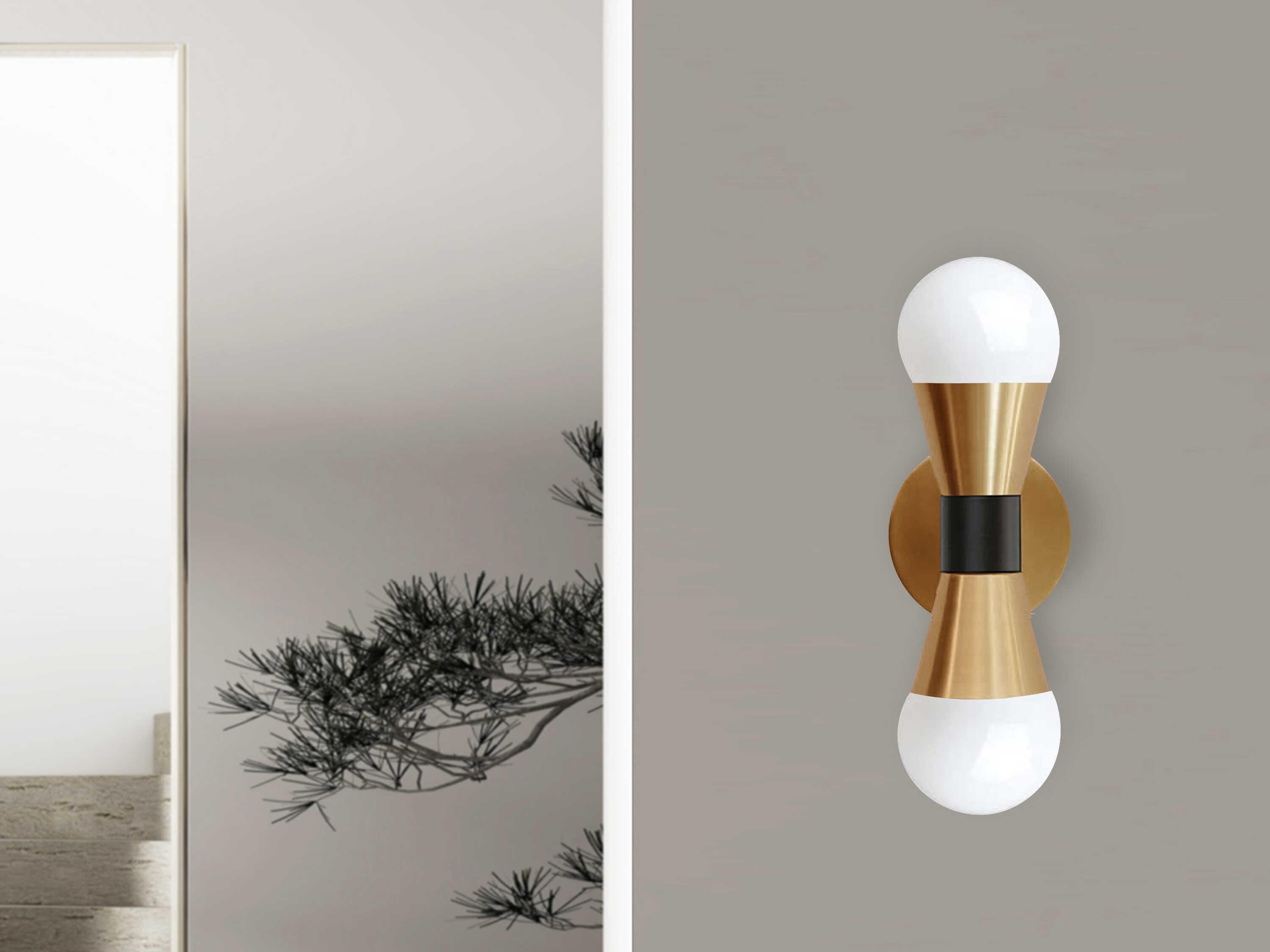 Dainolite Fortuna 2-Light Aged Brass Matte Black Wall Sconce