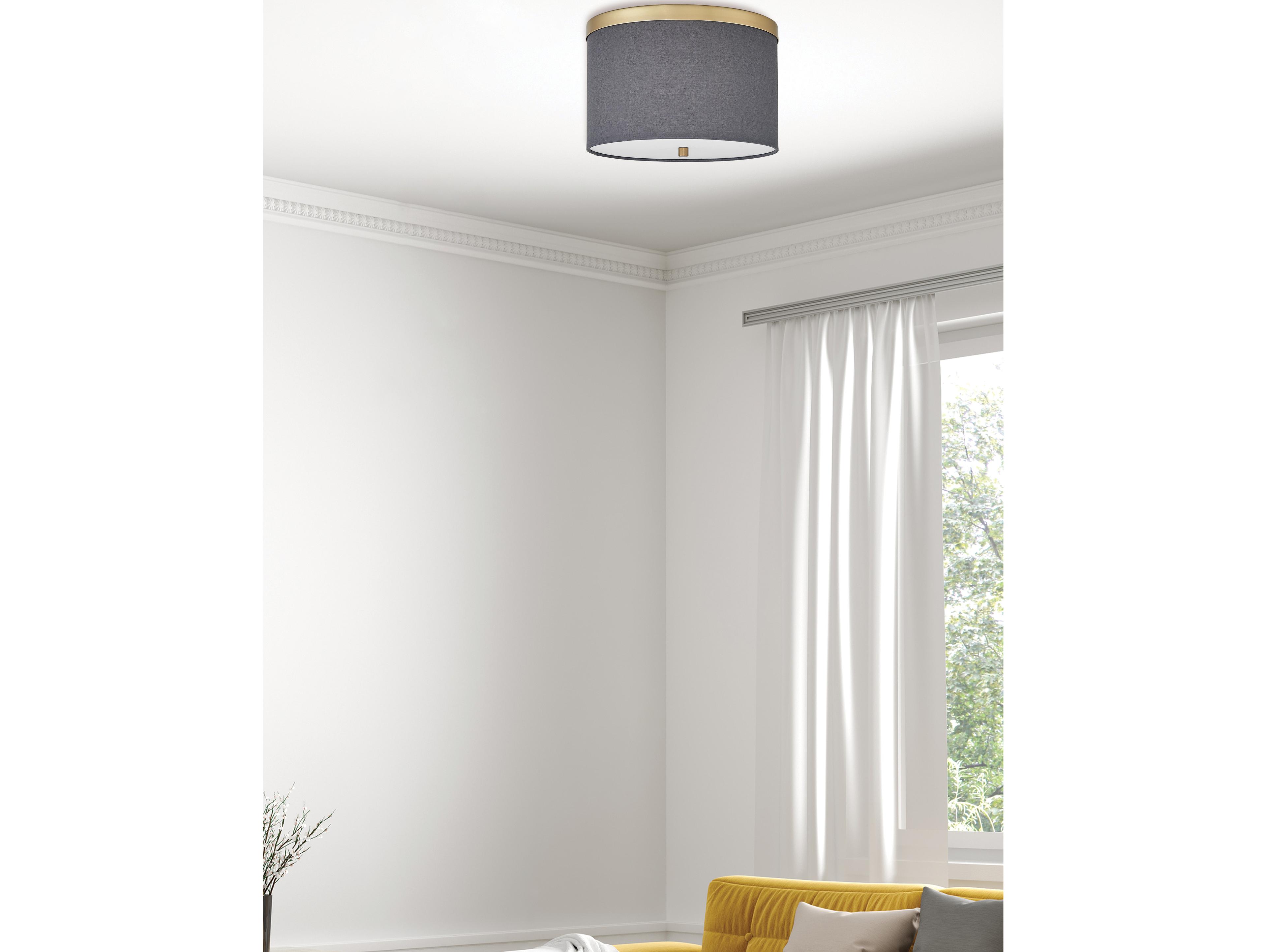 Dainolite Frederica 2-Light Grey Aged Brass Drum Flush Mount