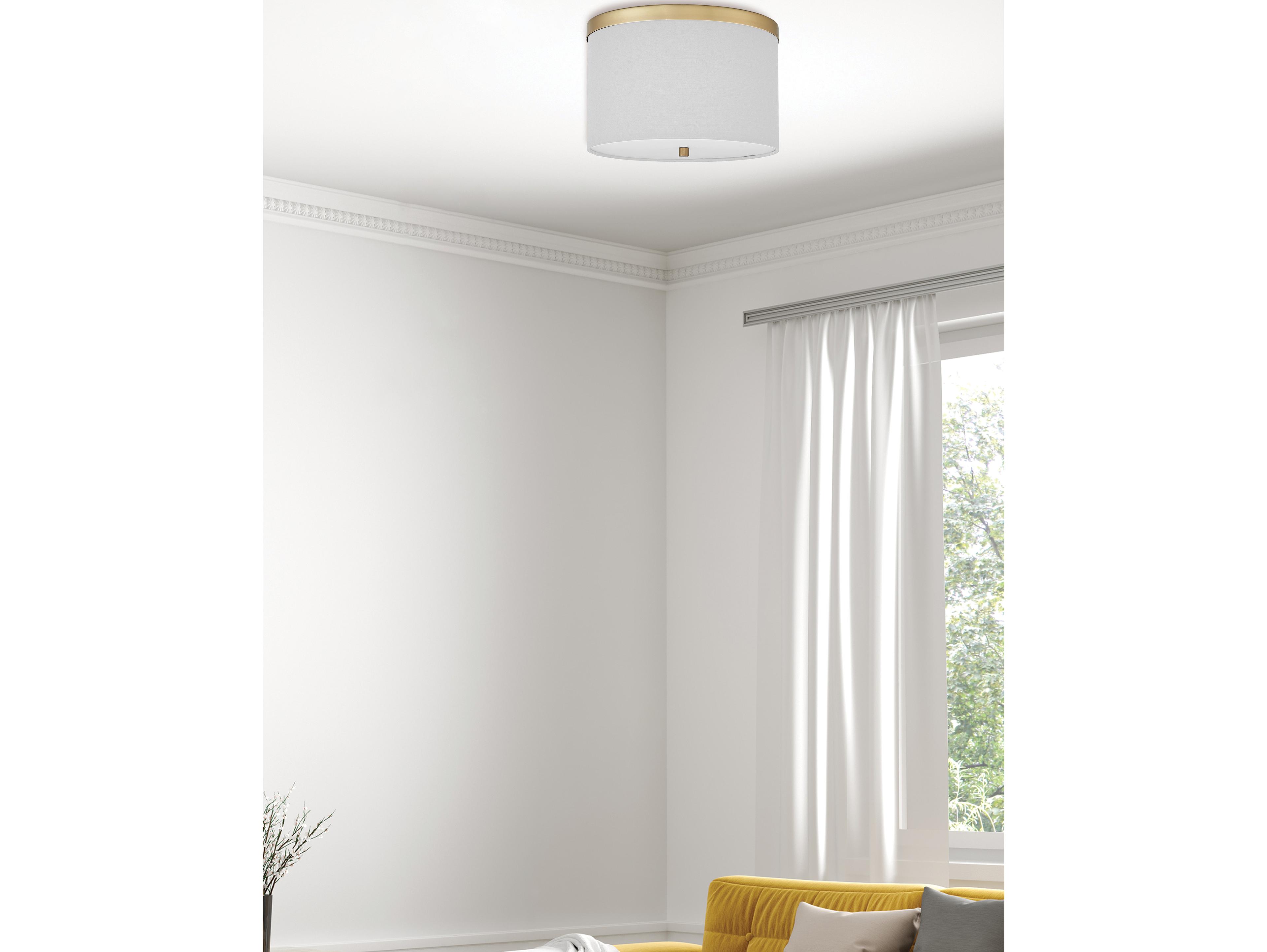 Dainolite Frederica 2-Light Aged Brass White Drum Flush Mount