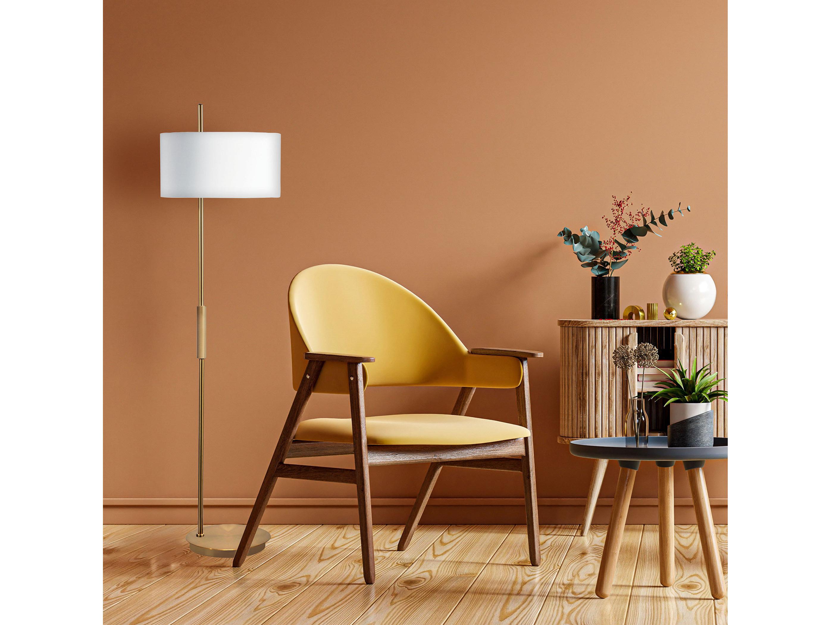 Dainolite Fitzgerald Aged Brass White Fabric Floor Lamp