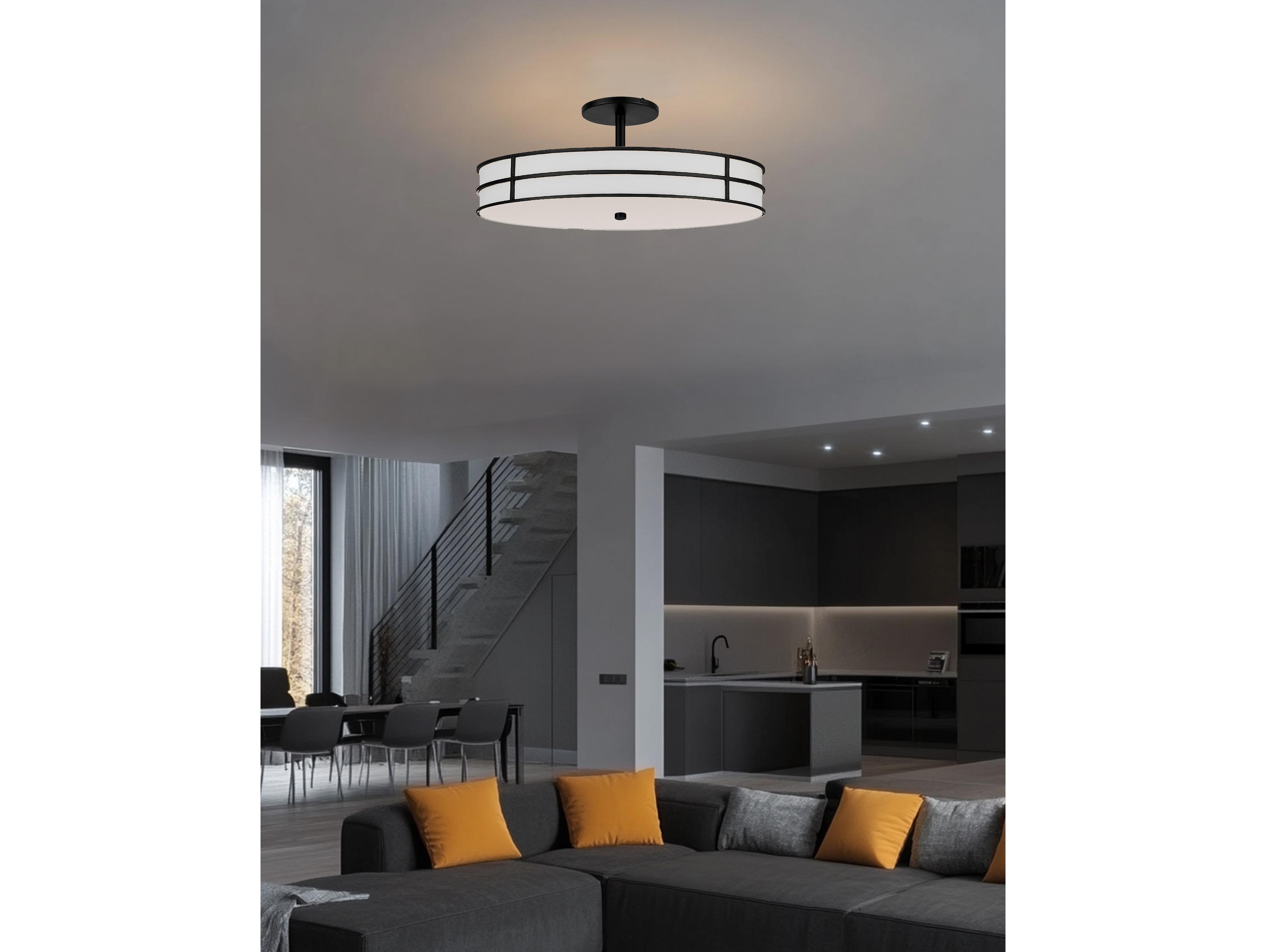 Dainolite Fulvia 3-Light Matte Black Round Semi Flush Mount