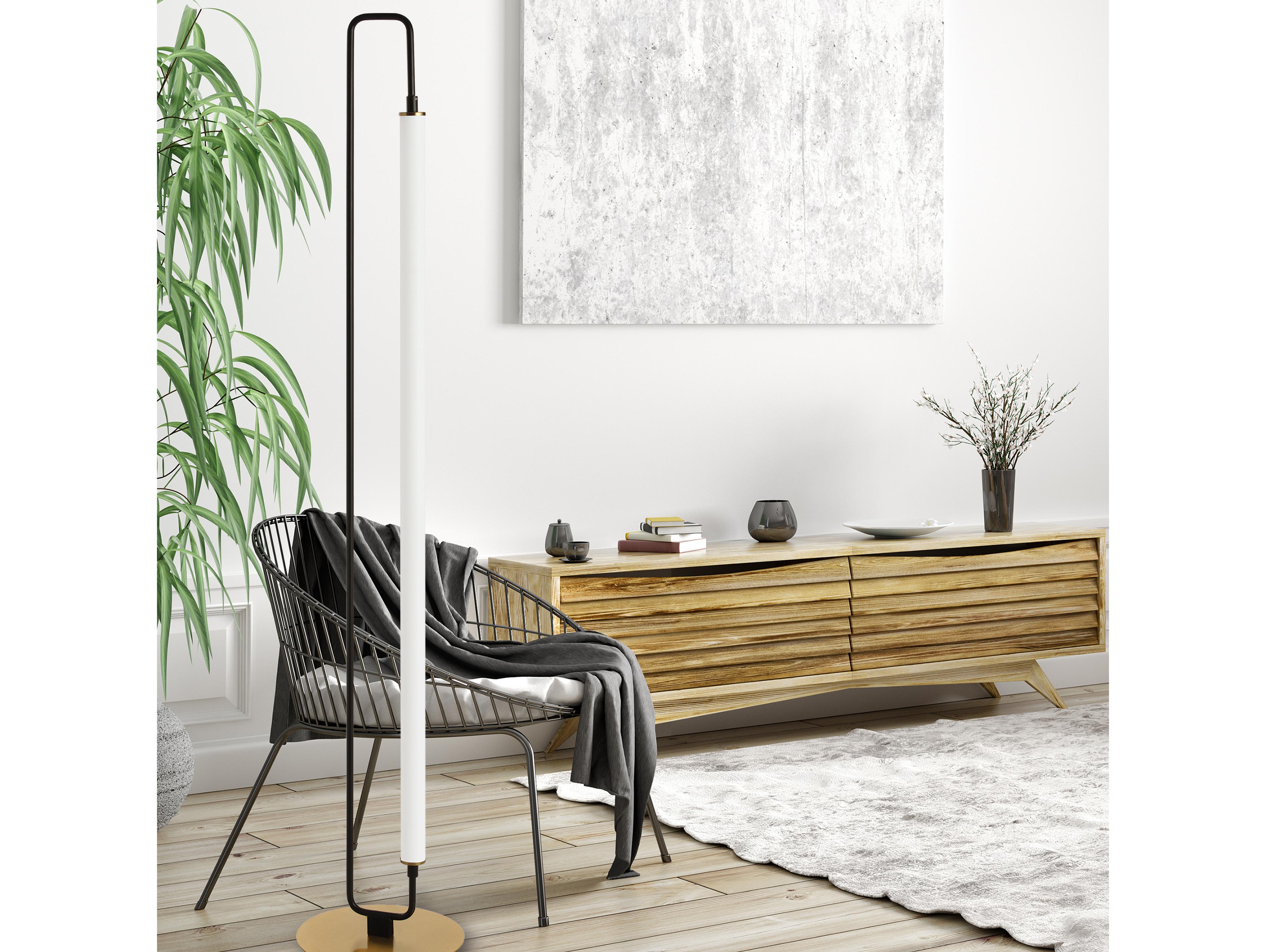 Dainolite Freya Matte Black Aged Brass White Floor Lamp