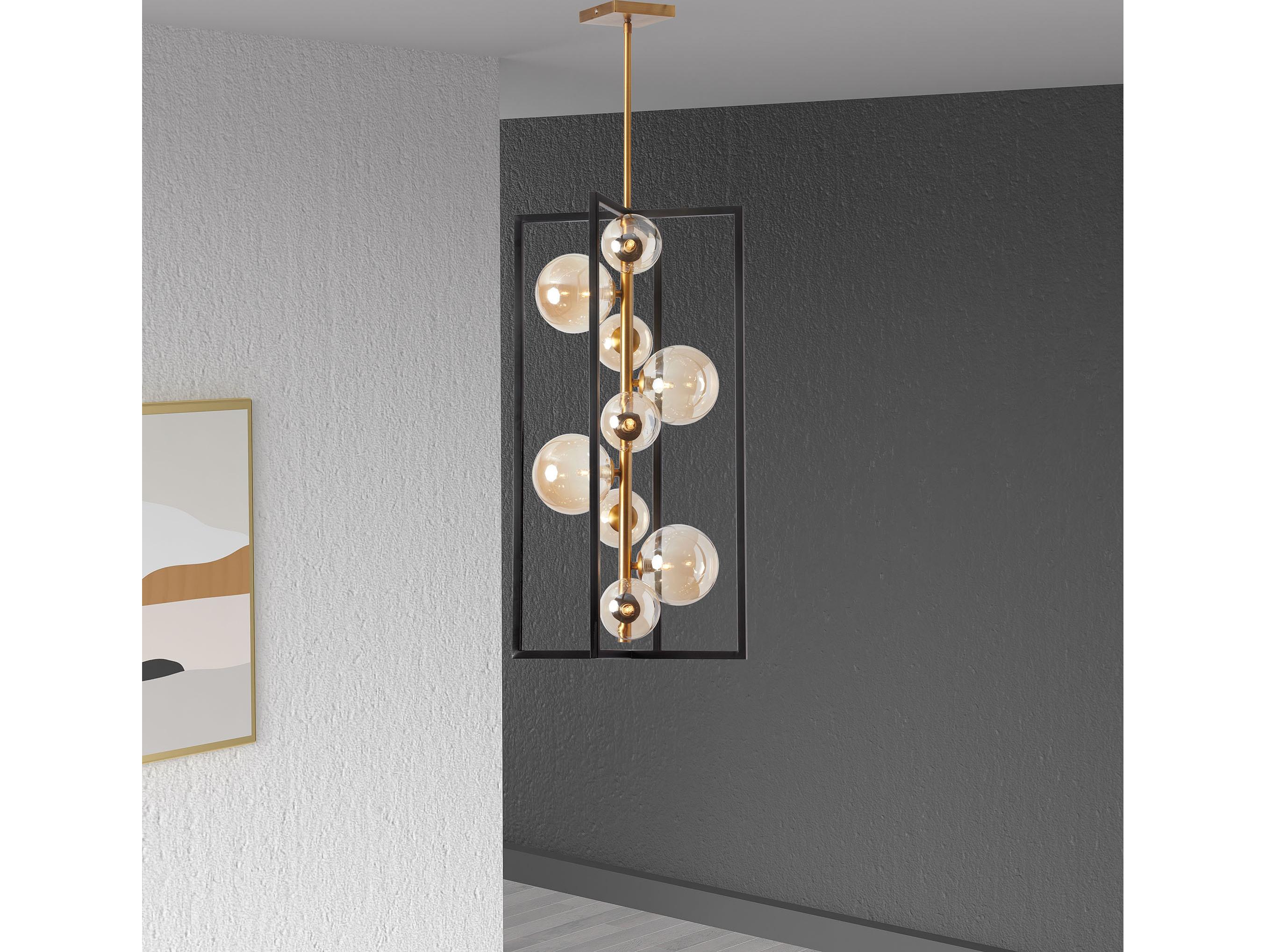 Dainolite Glasgow 9-Light Vintage Bronze Matte Black Champagne Globe Geometric Pendant