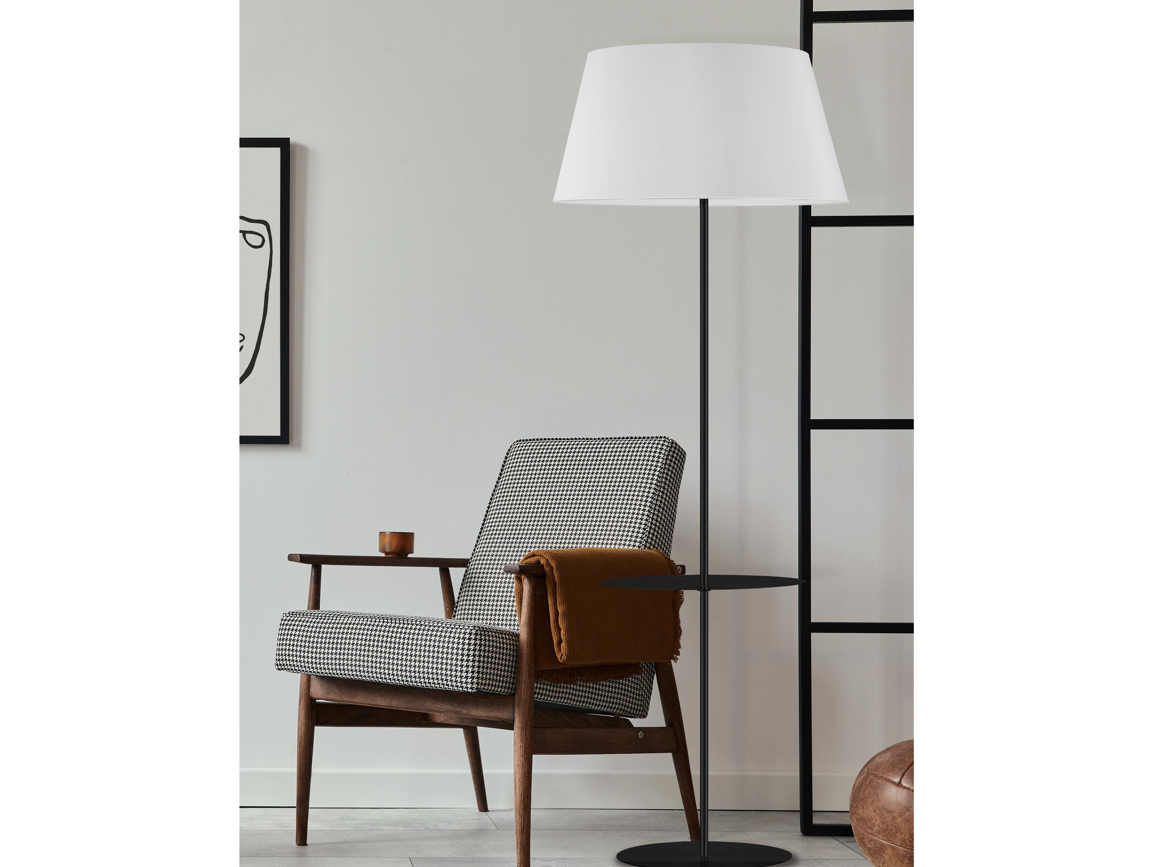 Dainolite Gretchen Matte Black White Fabric Floor Lamp