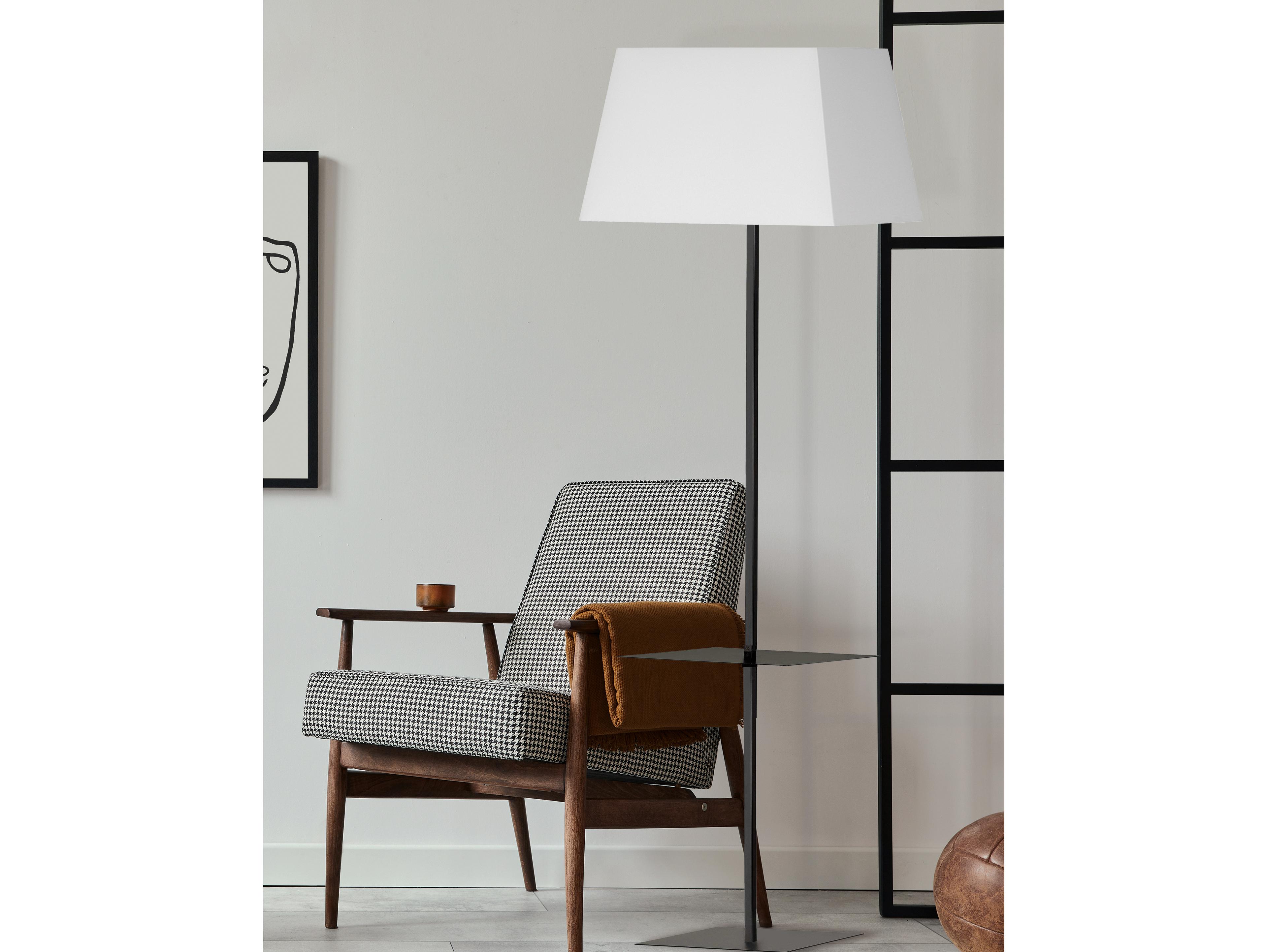 Dainolite Gretchen Matte Black White Fabric Floor Lamp