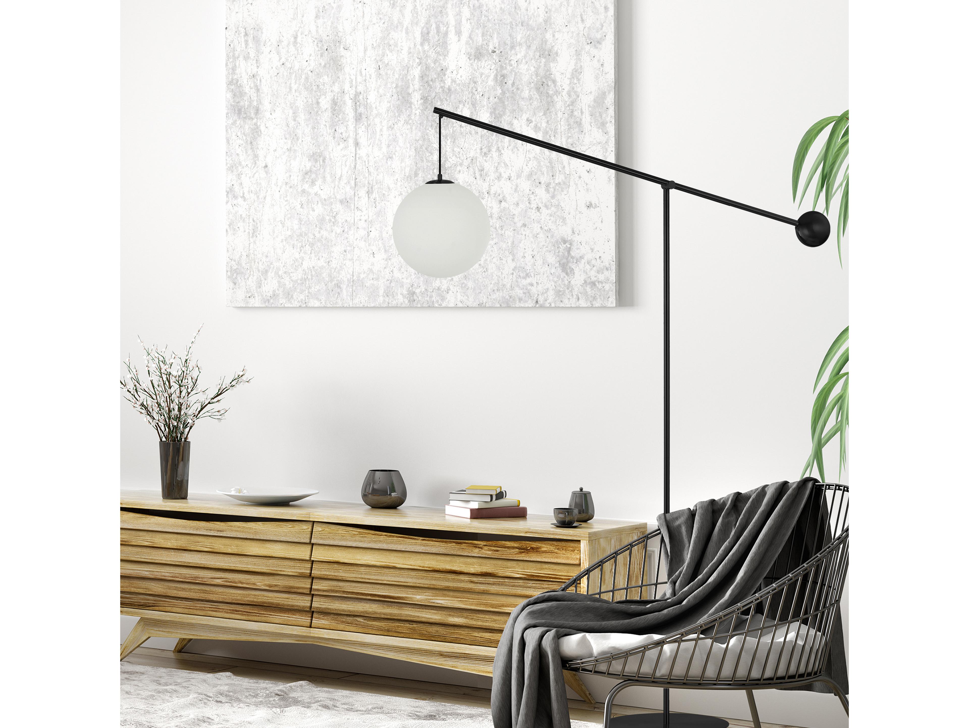 Dainolite Holly Matte Black Opal White Glass Floor Lamp