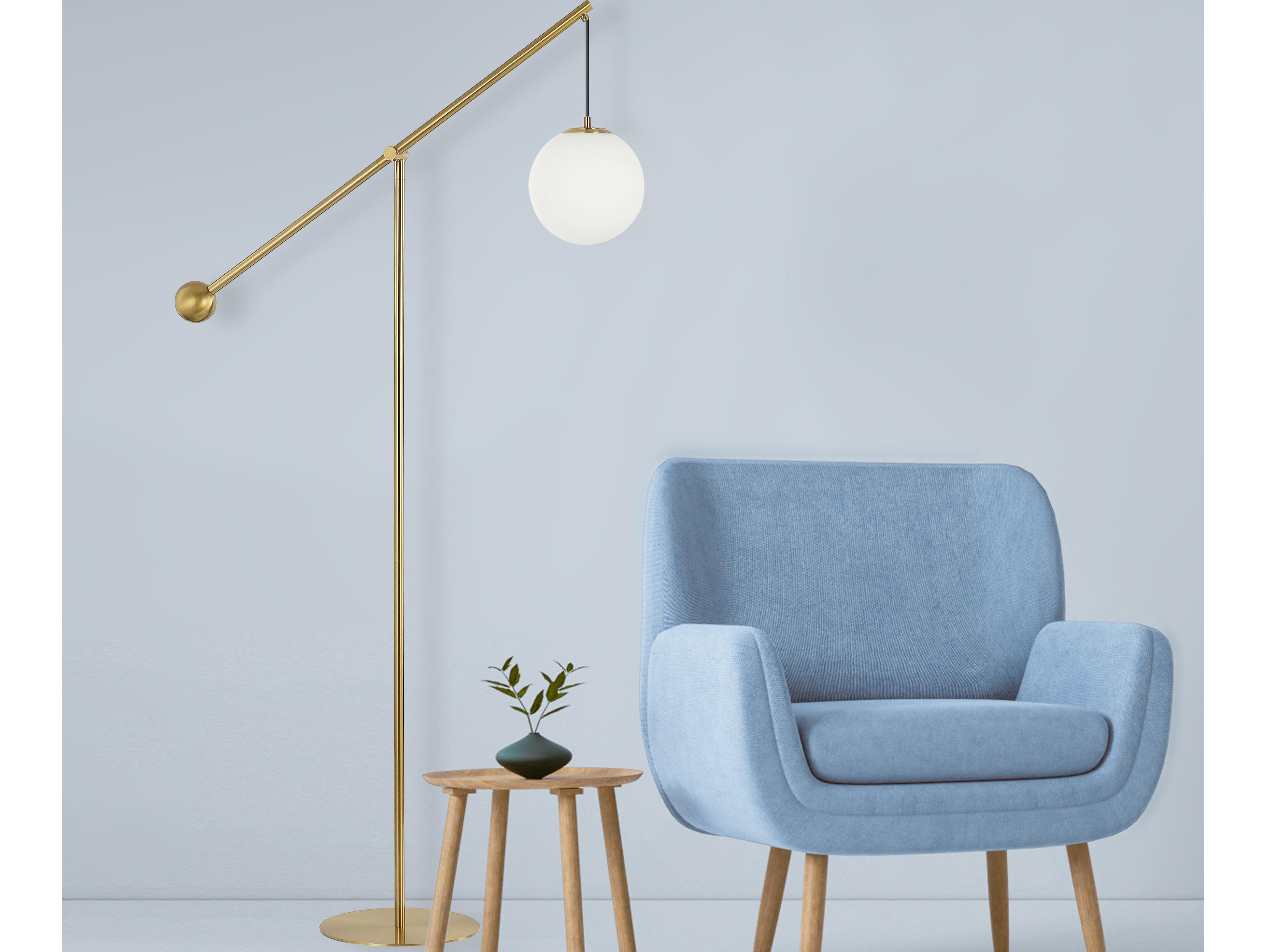 Dainolite Holly Aged Brass Opal White Glass Floor Lamp