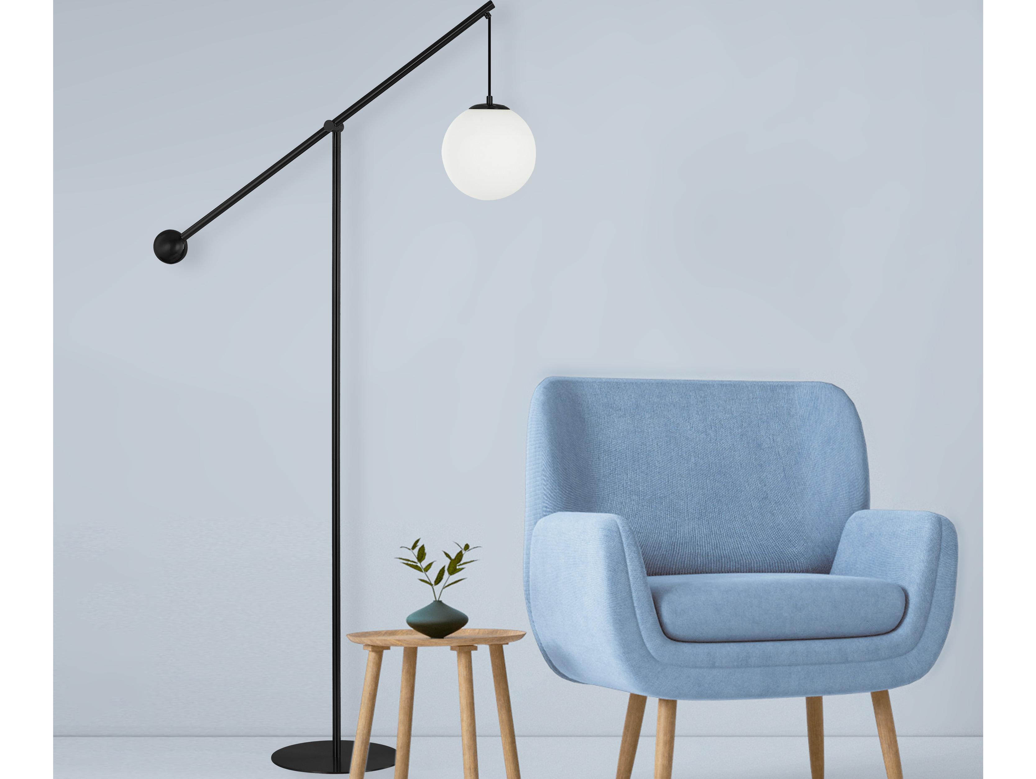 Dainolite Holly Matte Black Opal White Glass Floor Lamp