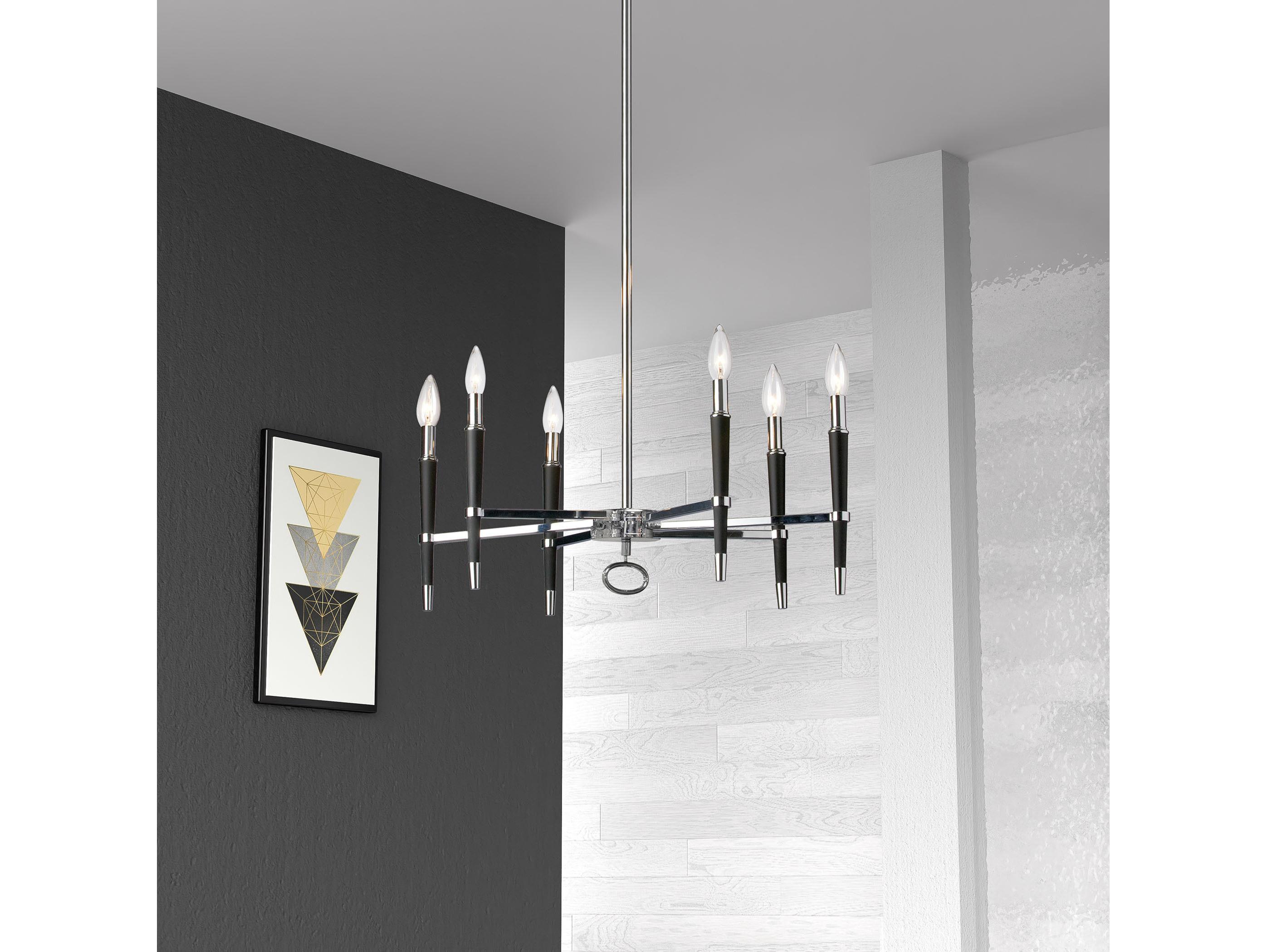 Dainolite Langford 6-Light Polished Chrome Black Candelabra Chandelier