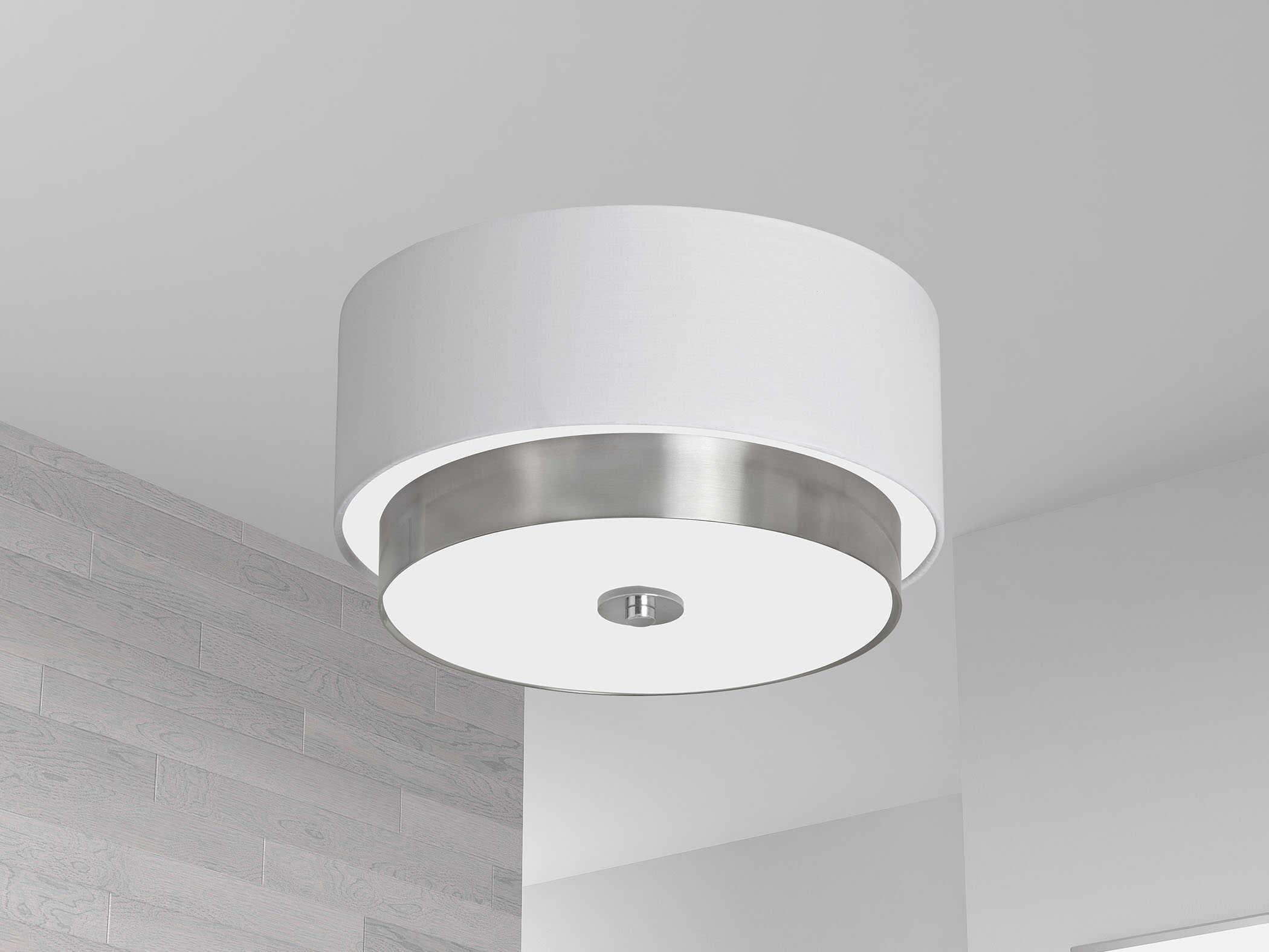 Dainolite Larkin 3-Light Satin Chrome White Drum Flush Mount
