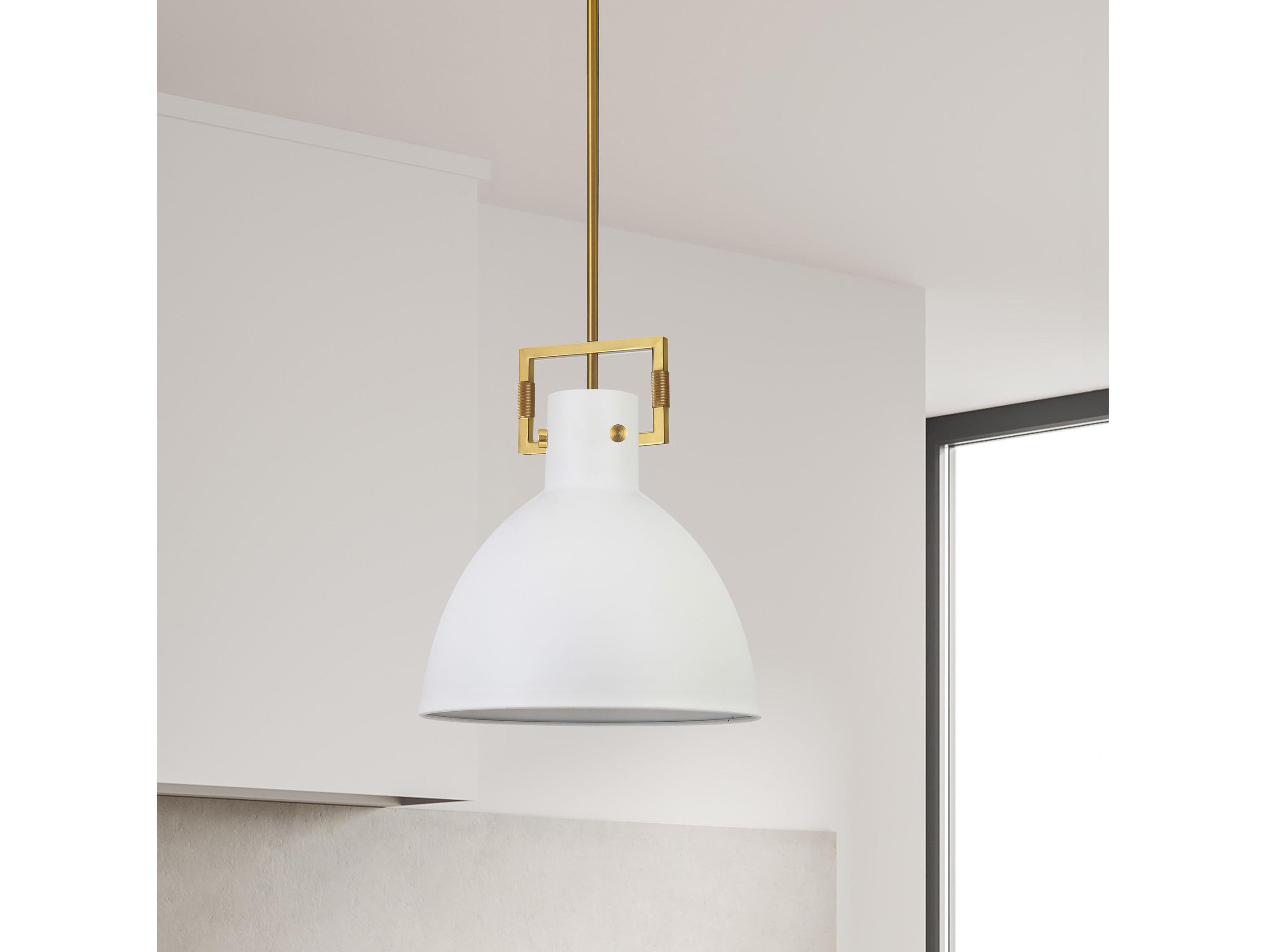 Dainolite Liberty 1-Light Matte White Aged Brass Dome Pendant