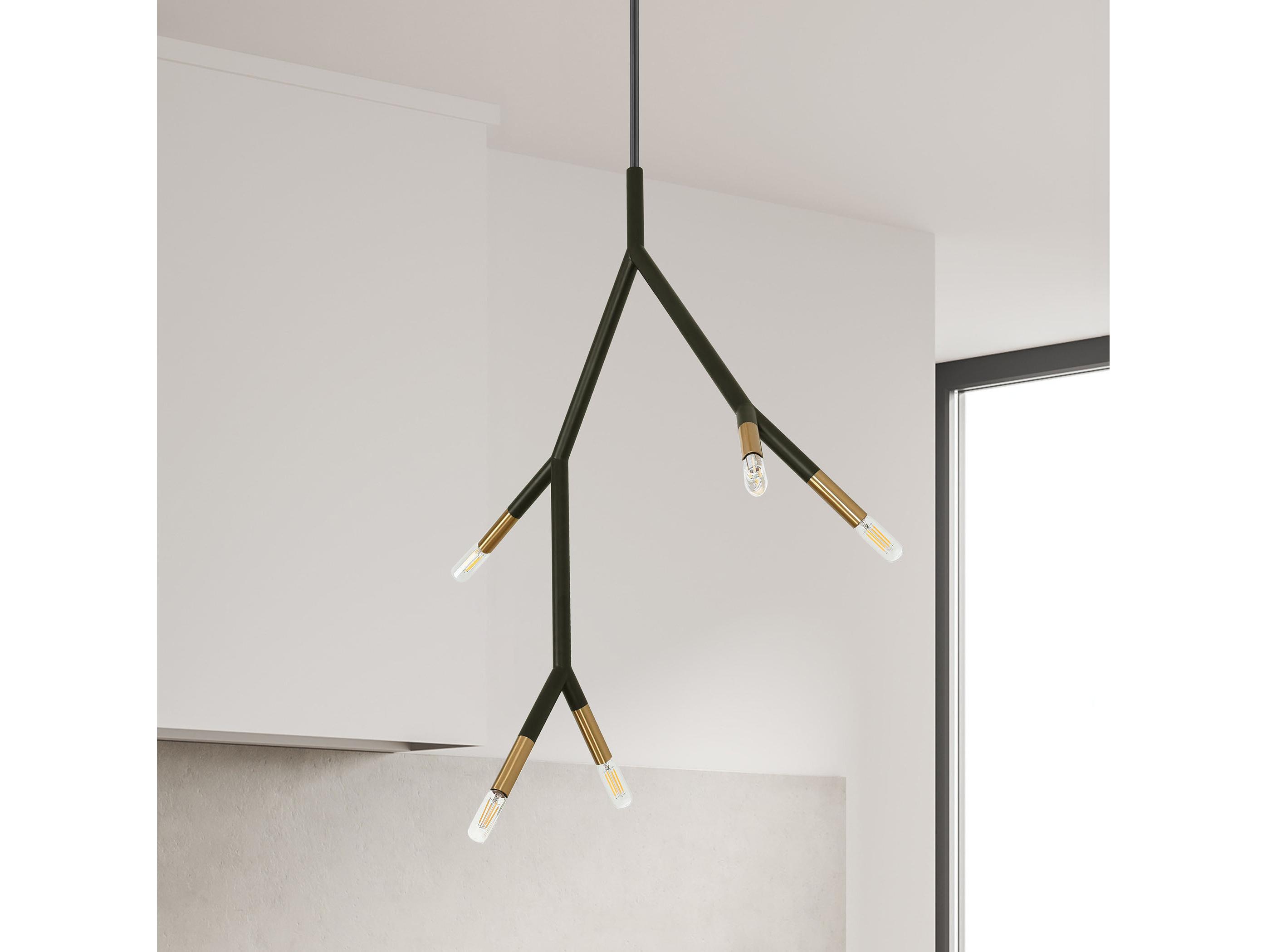Dainolite Morgan 5-Light Matte Black Aged Brass Linear Pendant