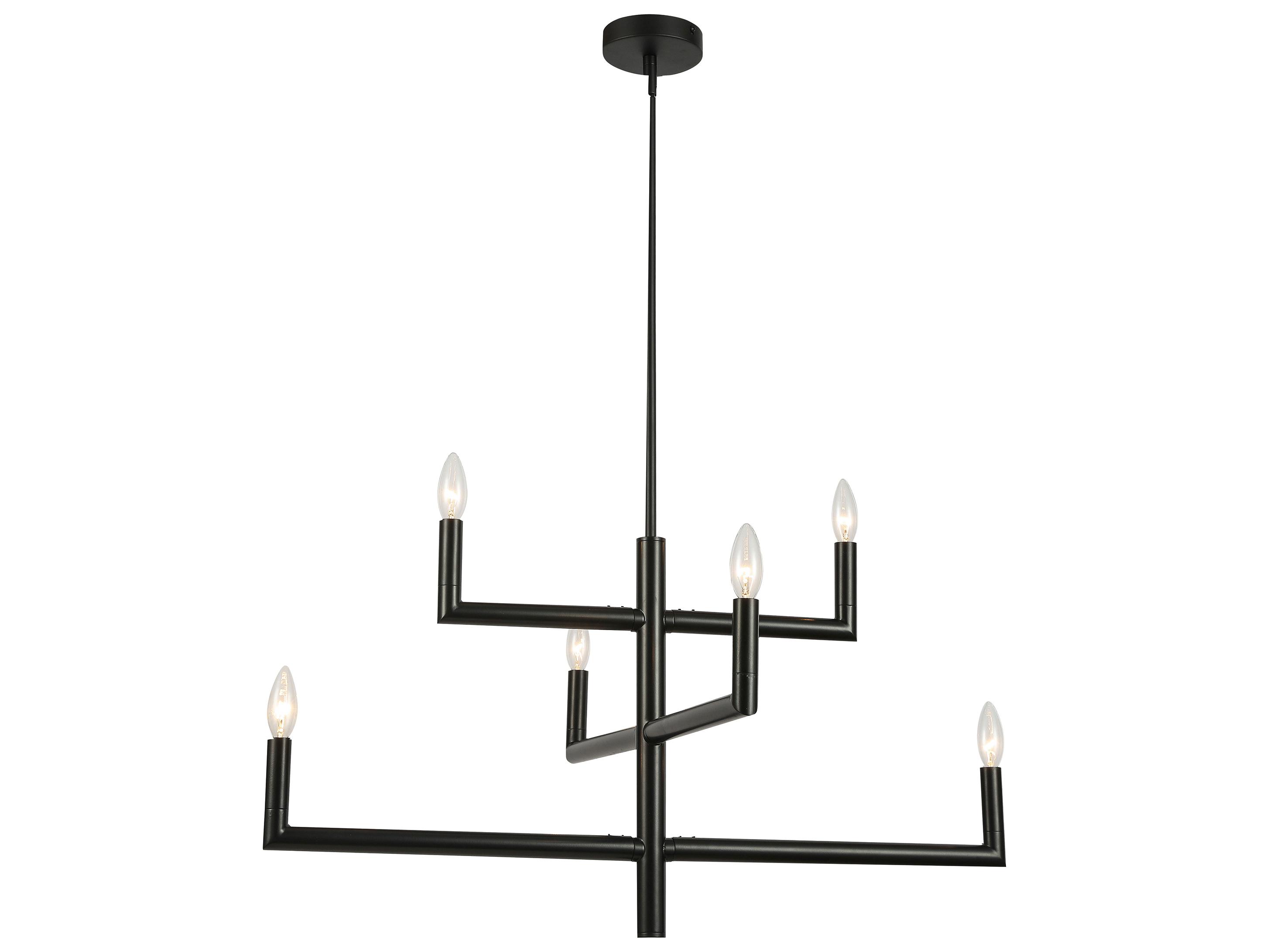 Dainolite Nora 6-Light Matte Black Linear Tiered Chandelier