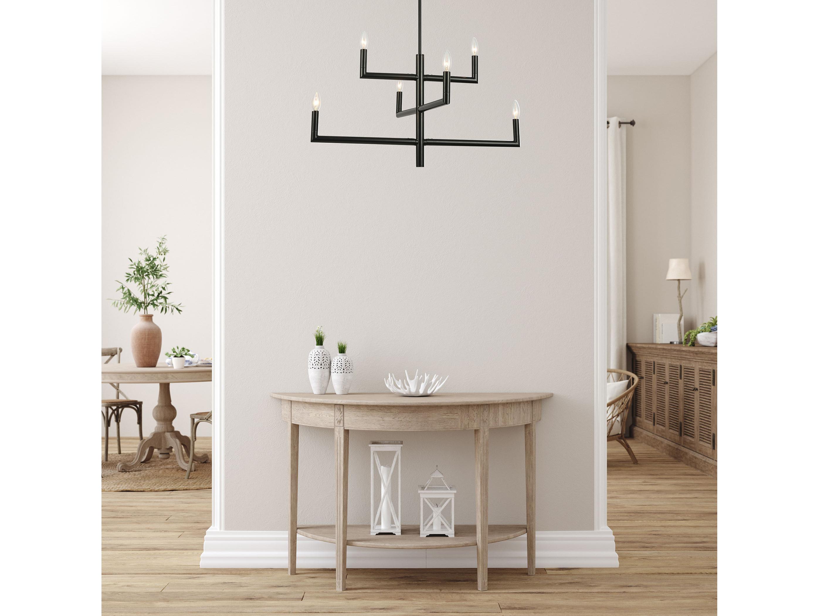 Dainolite Nora 6-Light Matte Black Linear Tiered Chandelier