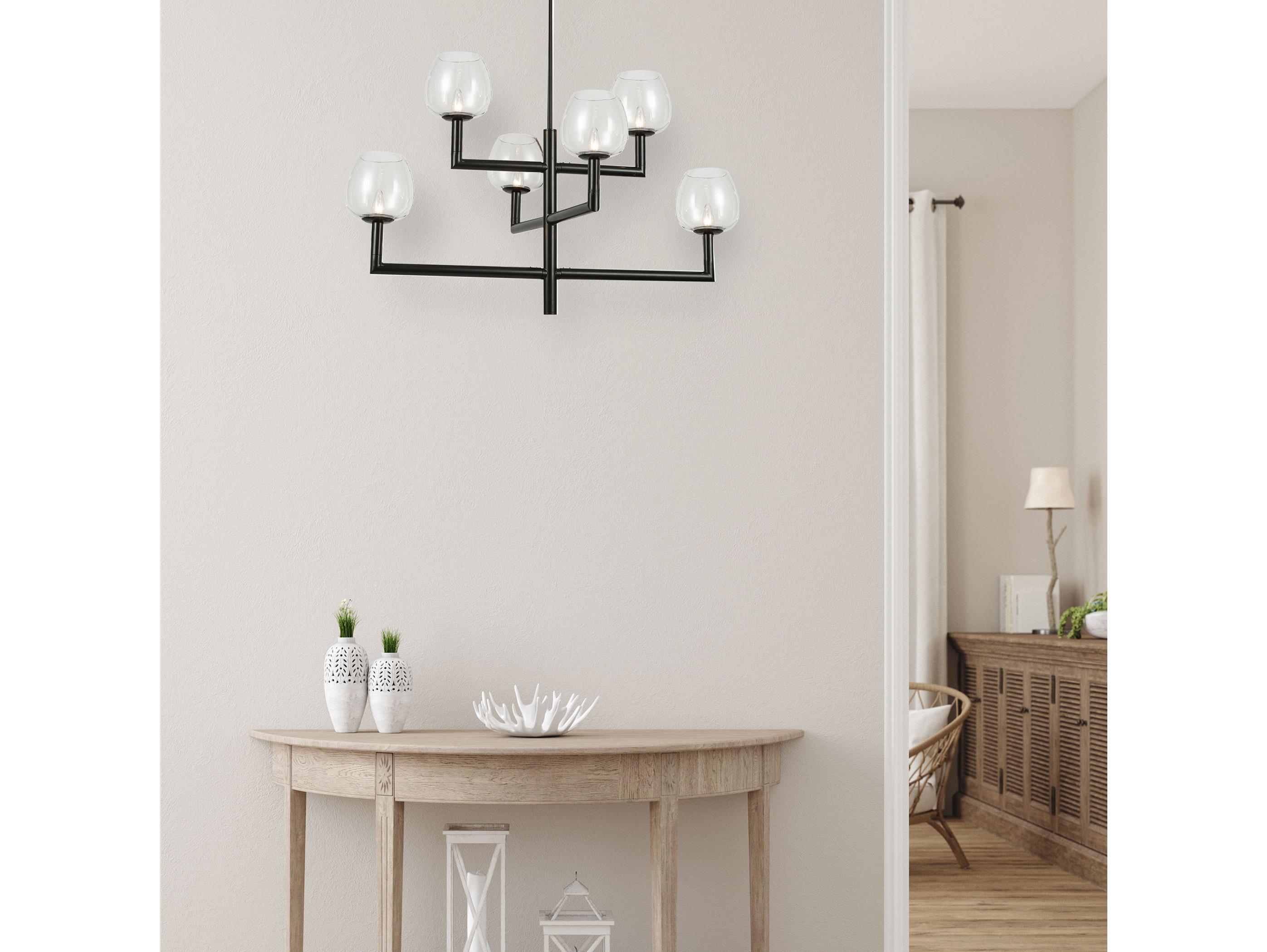 Dainolite Nora 6-Light Matte Black Linear Tiered Chandelier