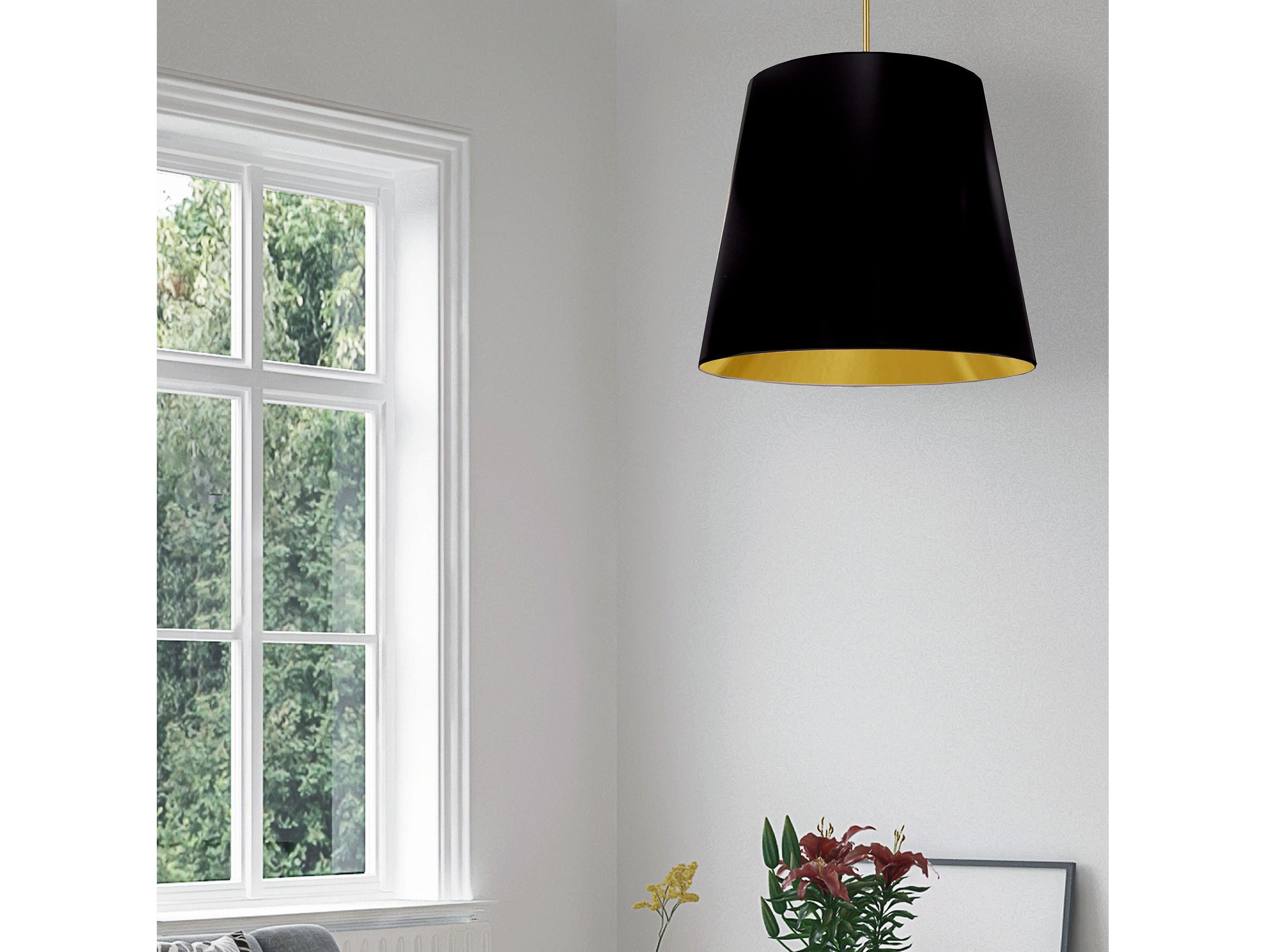 Dainolite Oversized Drum 1-Light Black Aged Brass Gold Pendant