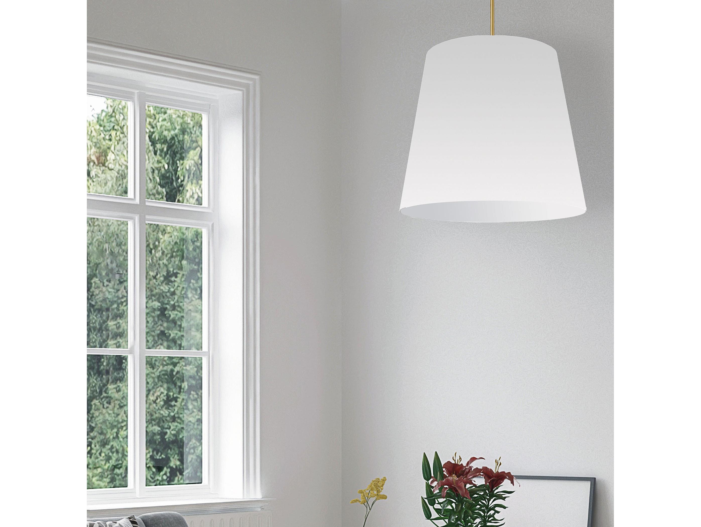 Dainolite Oversized Drum 1-Light Aged Brass White Pendant