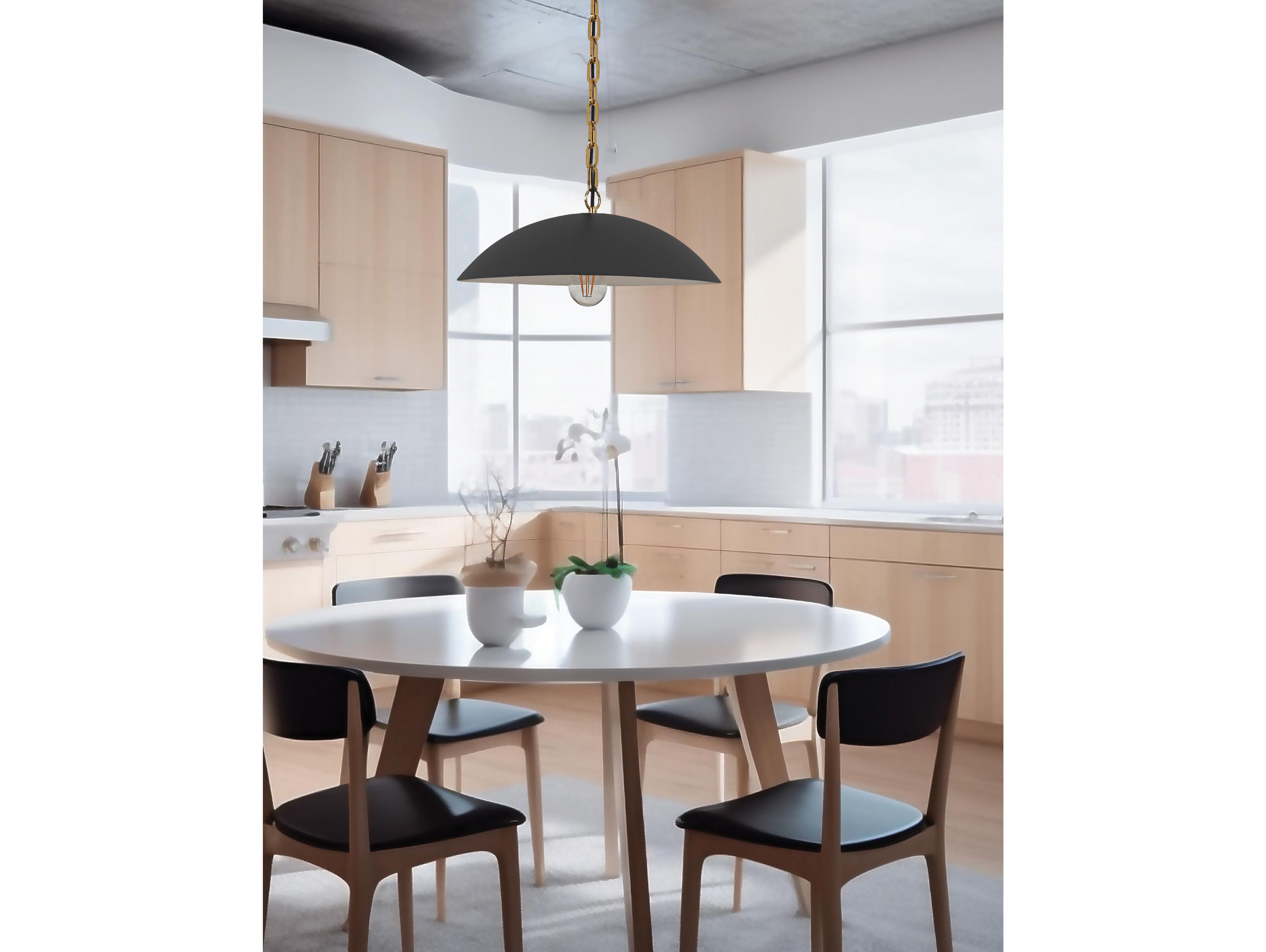 Dainolite Ofelia 1-Light Matte Black Aged Brass Dome Pendant