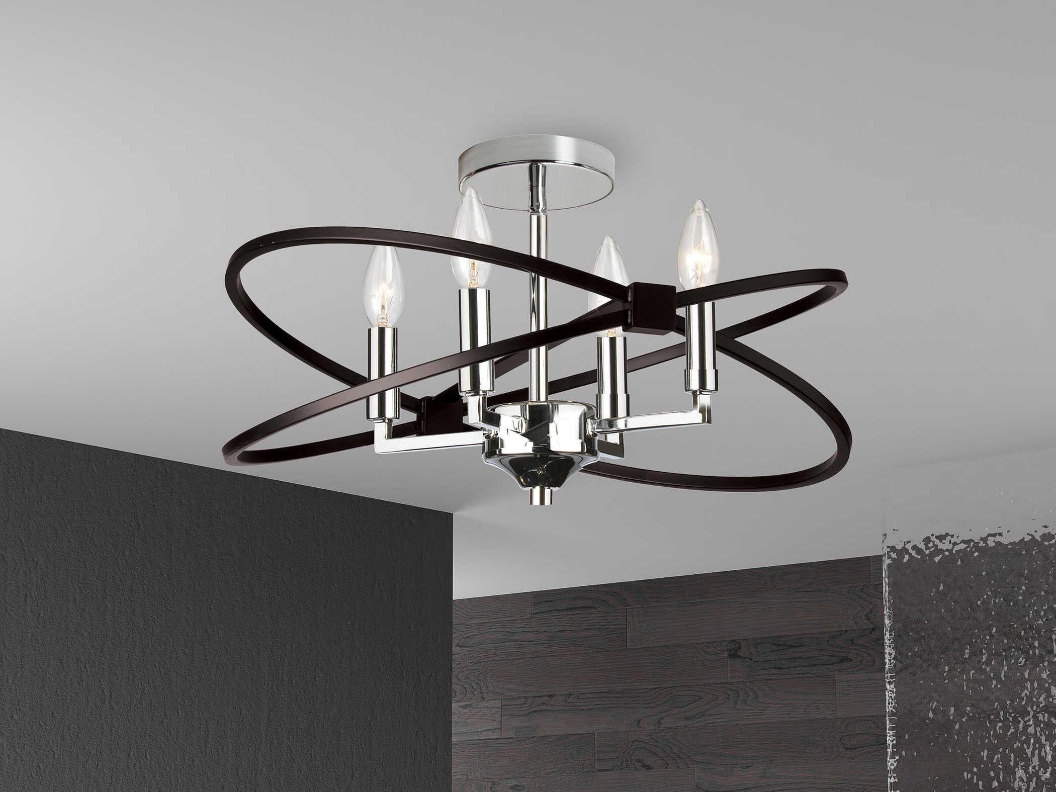 Dainolite Paloma 4-Light Polished Chrome Matte Black Semi Flush Mount