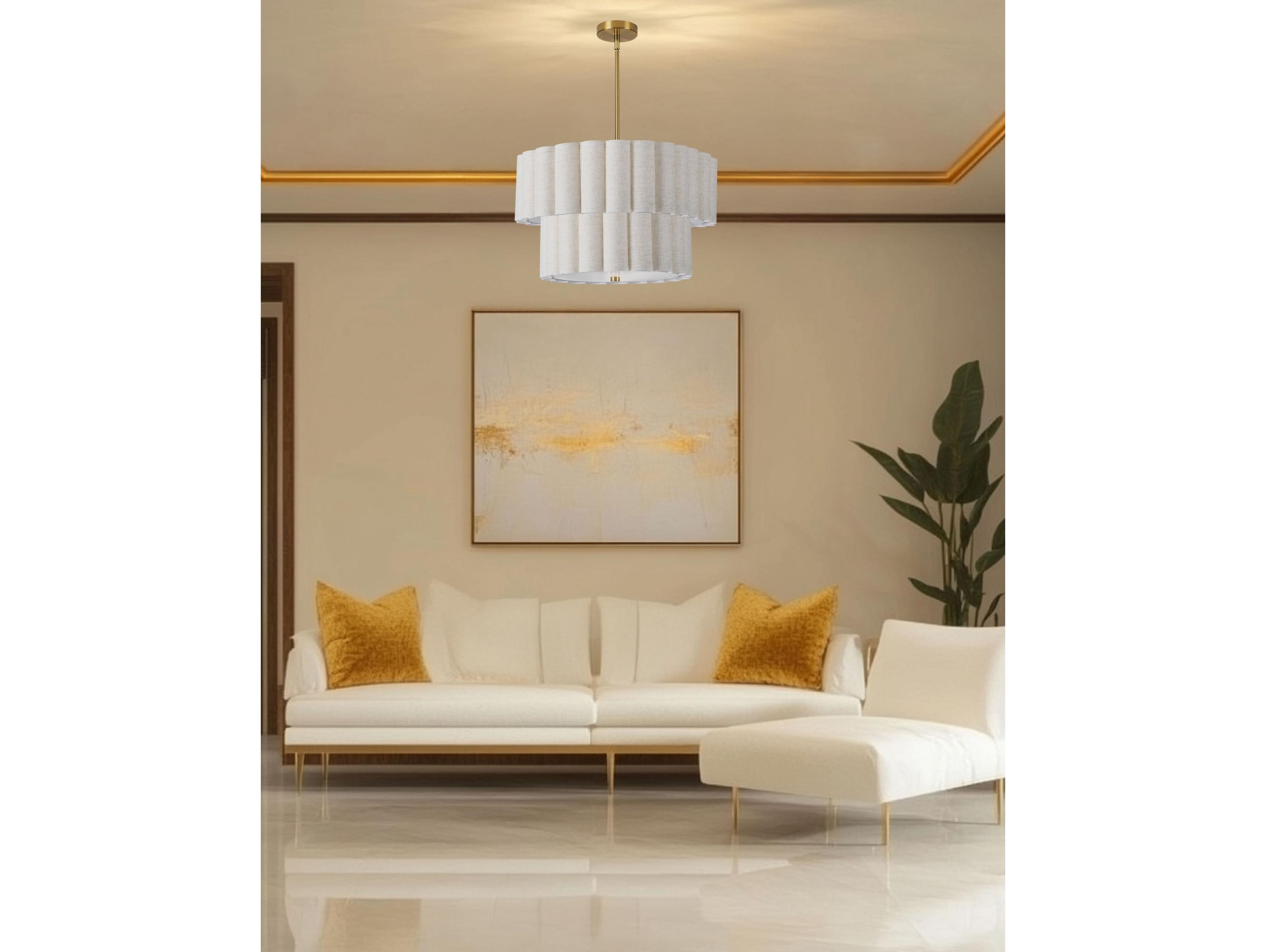 Dainolite Pacifica 4-Light Flax Aged Brass Drum Tiered Pendant