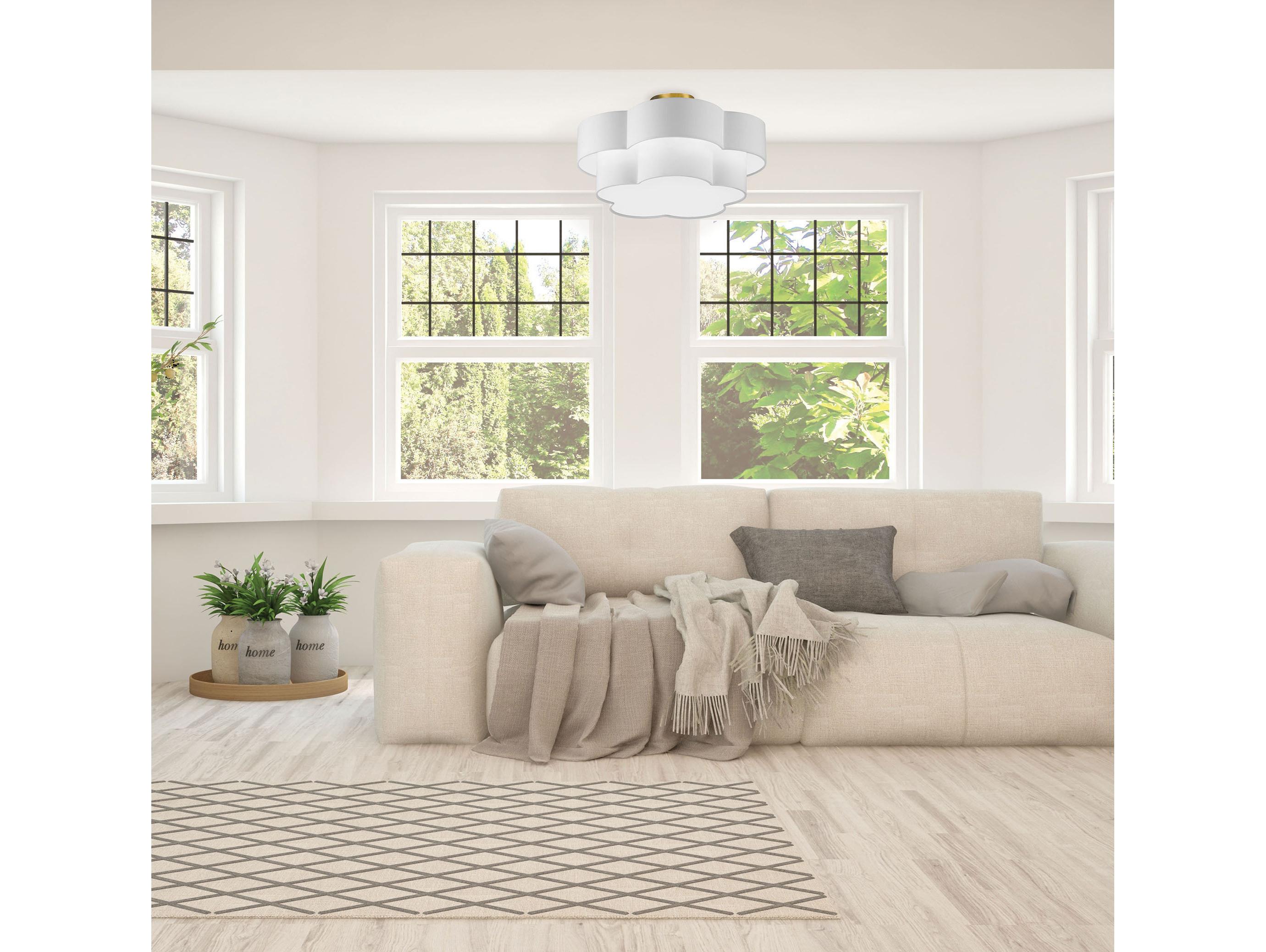 Dainolite Phlox 3-Light Aged Brass White Drum Flush Mount