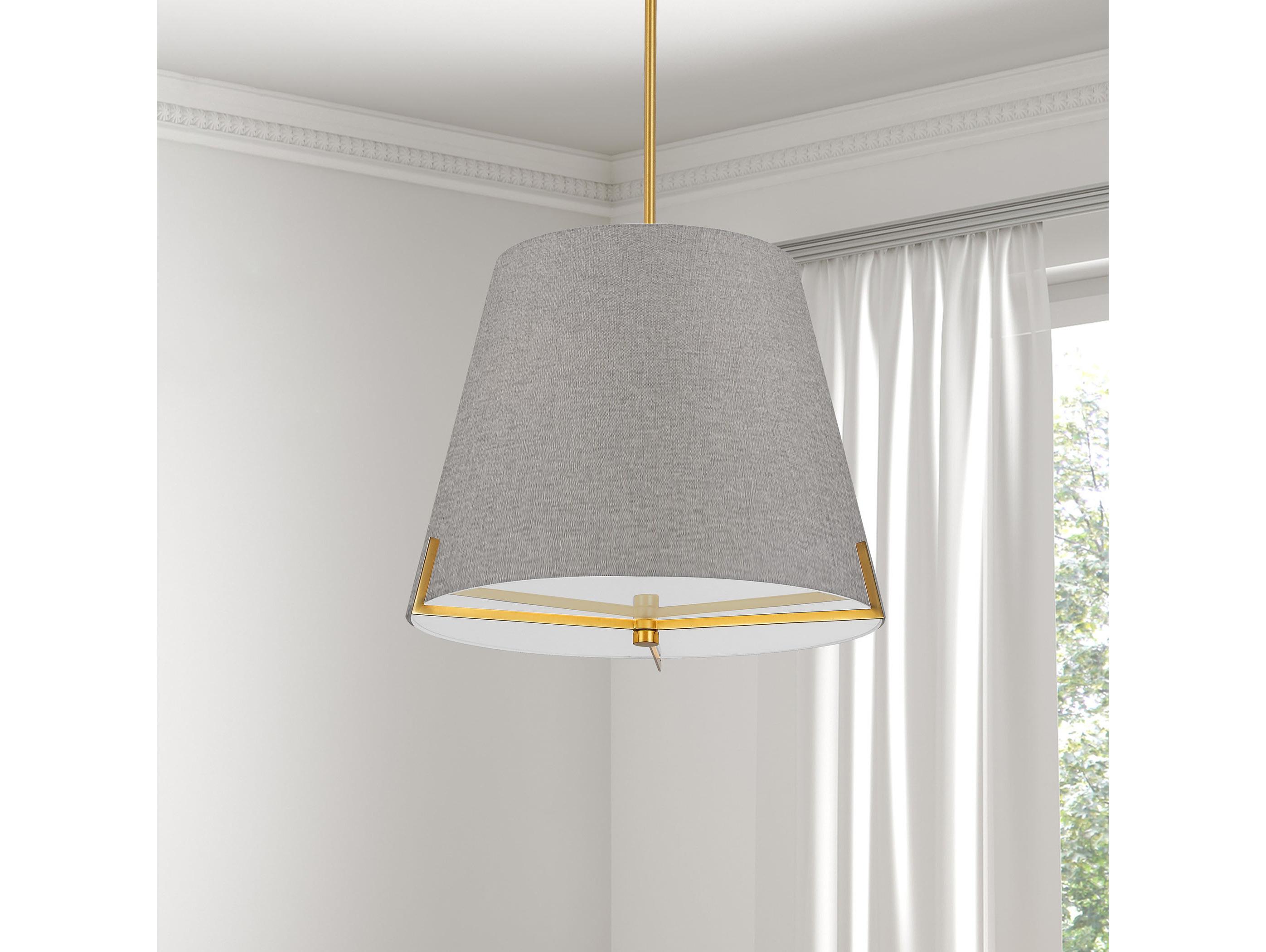 Dainolite Preston 4-Light Grey Aged Brass Drum Pendant