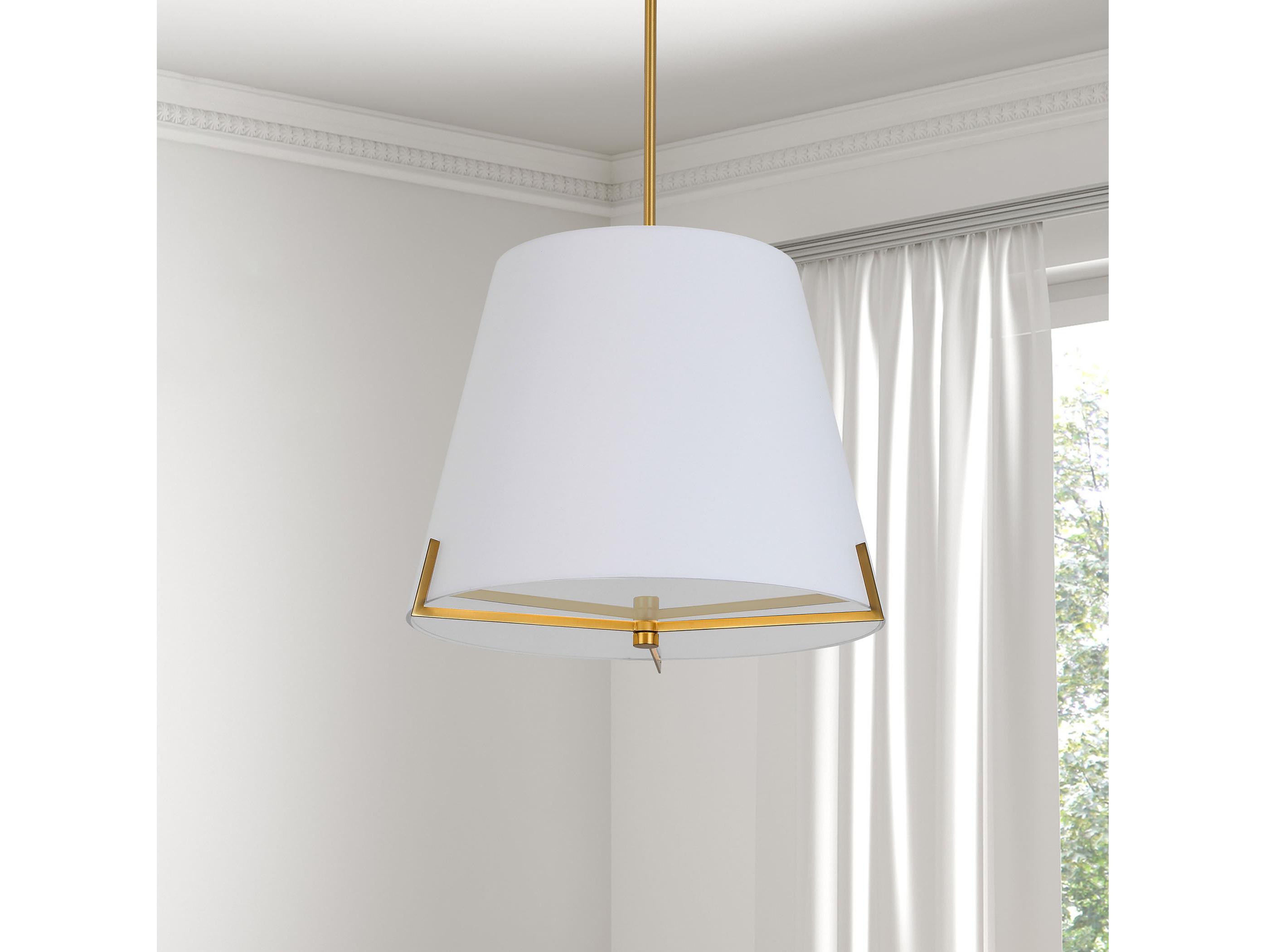 Dainolite Preston 4-Light Aged Brass White Drum Pendant