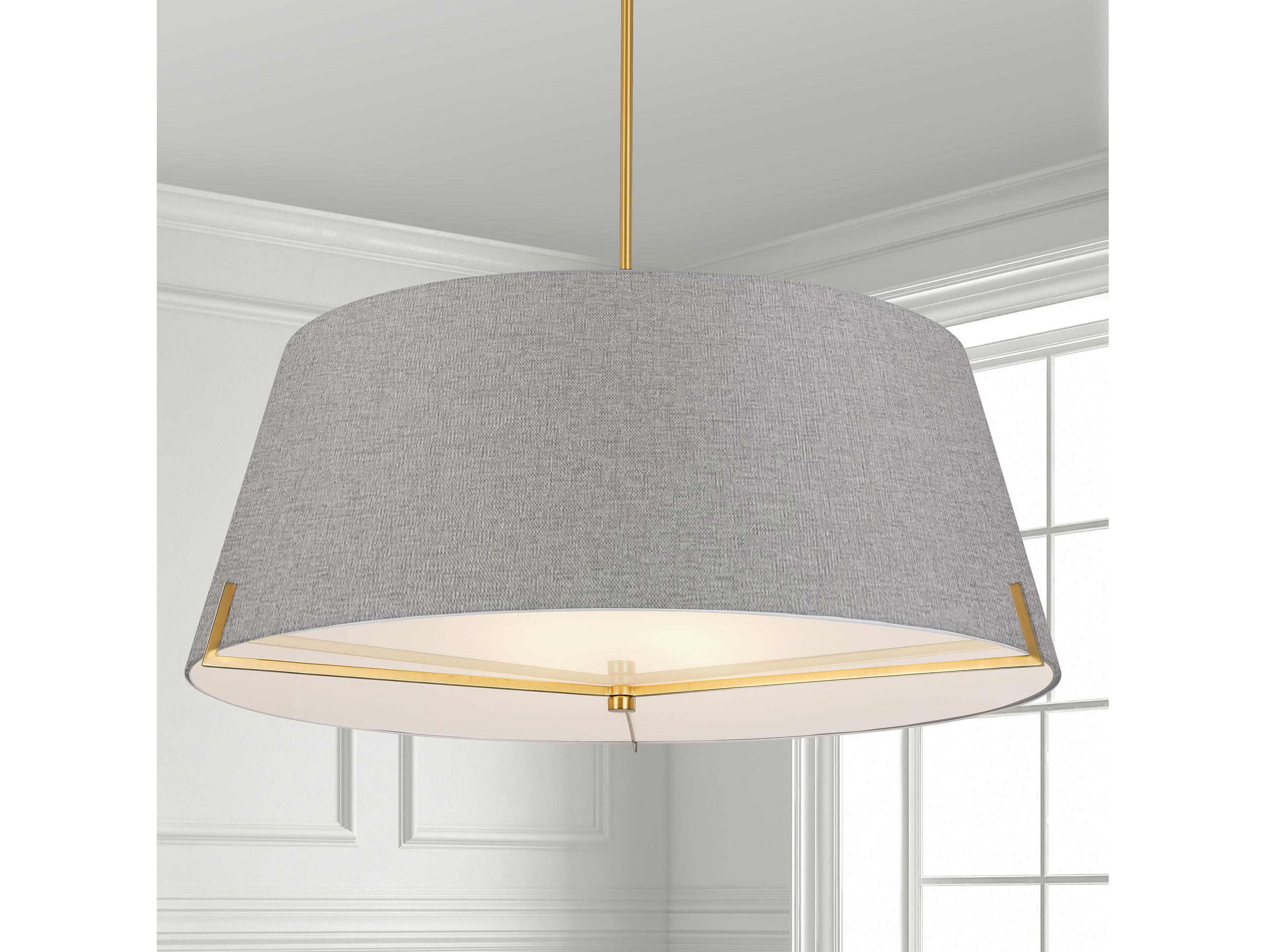 Dainolite Preston 4-Light Grey Aged Brass Drum Pendant