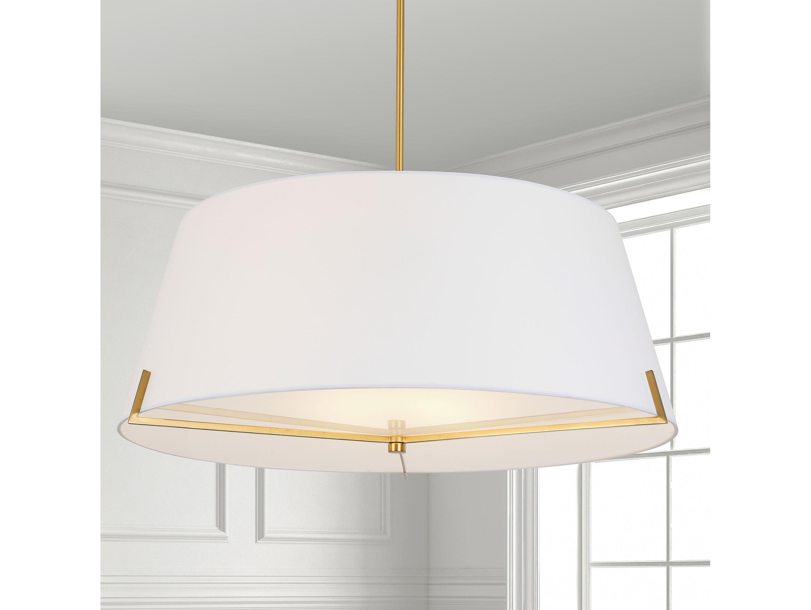 Dainolite Preston 4-Light Aged Brass White Drum Pendant